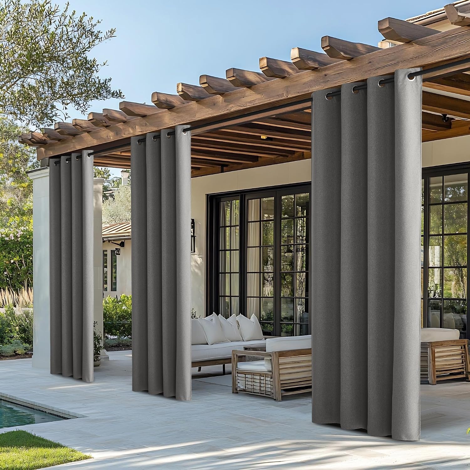 image:imageNICETOWN 100 Blackout Outdoor Curtains for Patio Waterproof 2 PanelsGrey