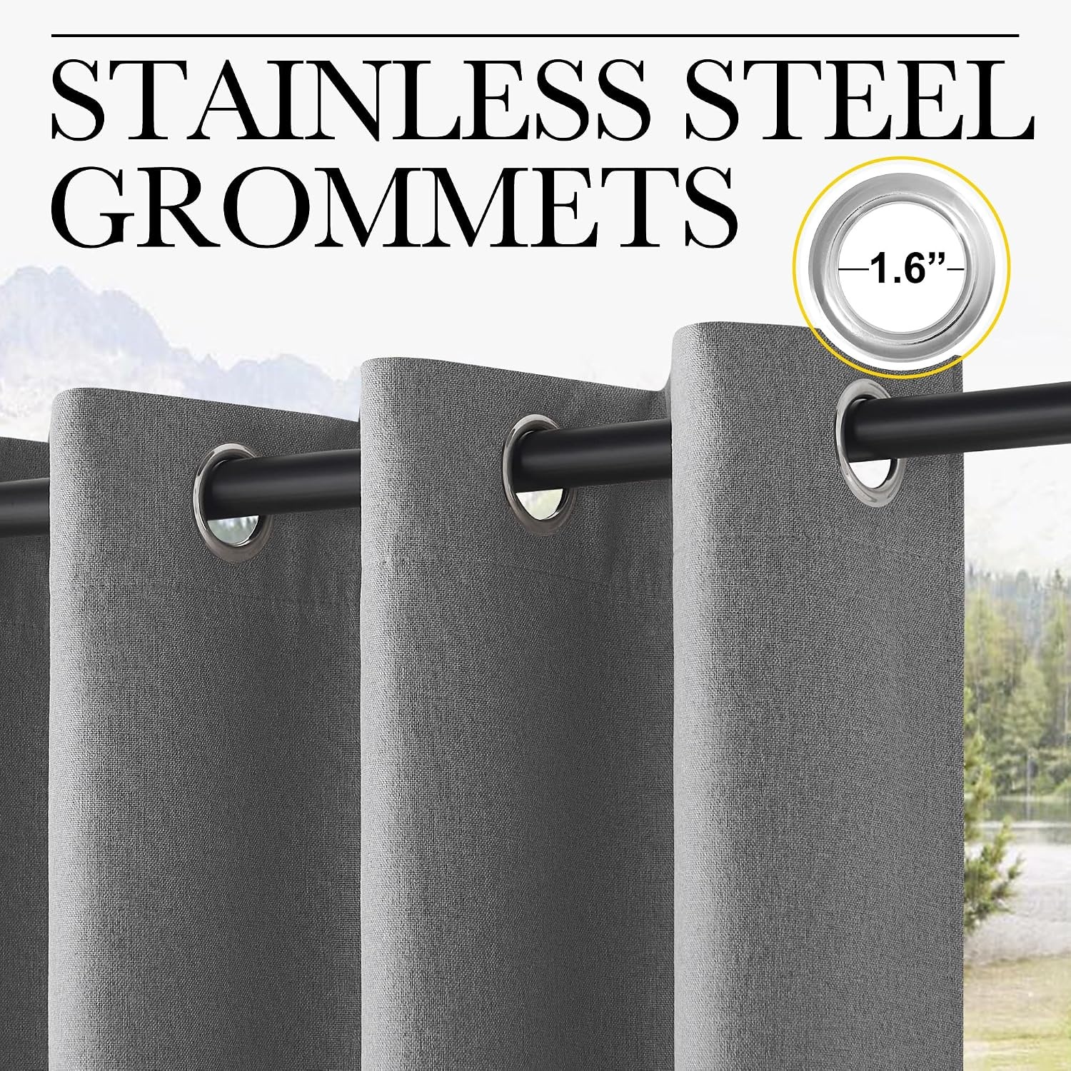 image:imageNICETOWN 100 Blackout Outdoor Curtains for Patio Waterproof 2 PanelsLight Grey