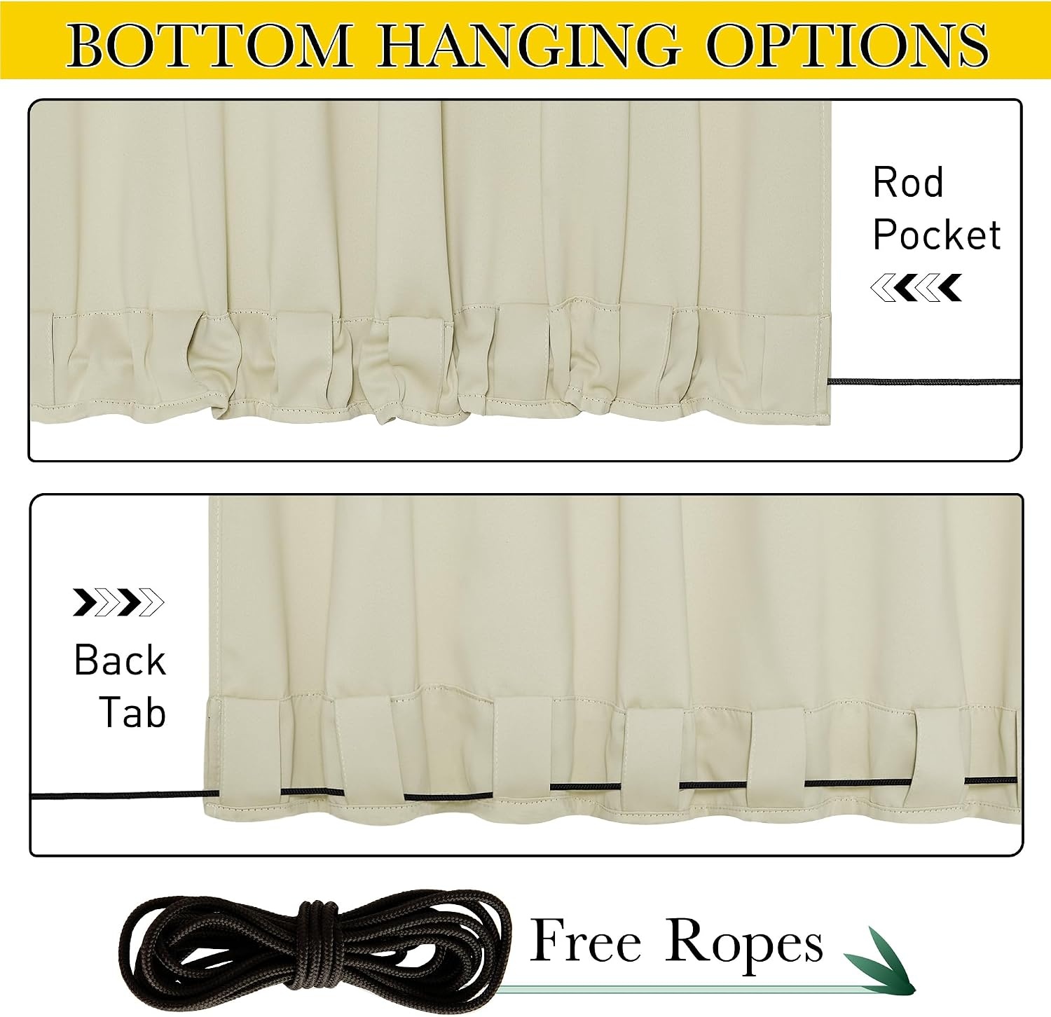 image:imageNICETOWN 2 Panels Outdoor Curtains for Patio Waterproof Windproof W52 x L84Beige