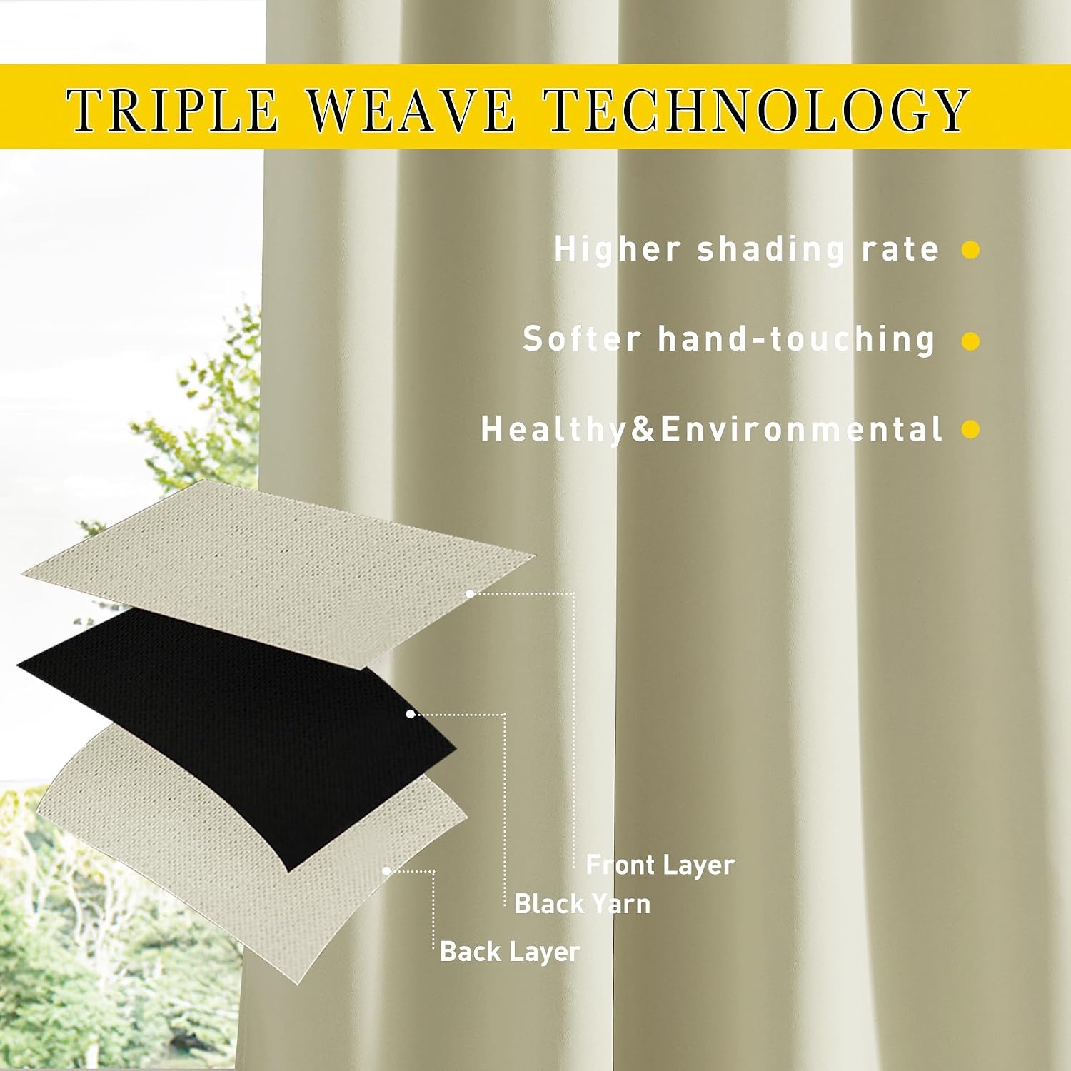 image:imageNICETOWN 2 Panels Outdoor Curtains for Patio Waterproof Windproof W52 x L84Beige