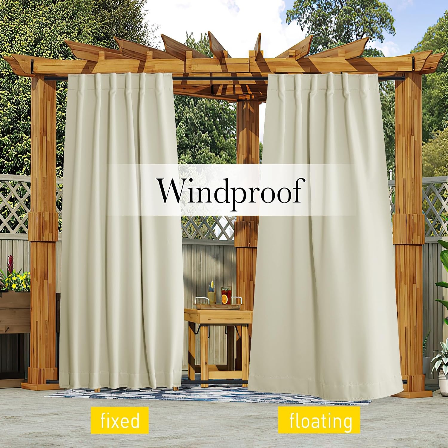 image:imageNICETOWN 2 Panels Outdoor Curtains for Patio Waterproof Windproof W52 x L84Beige