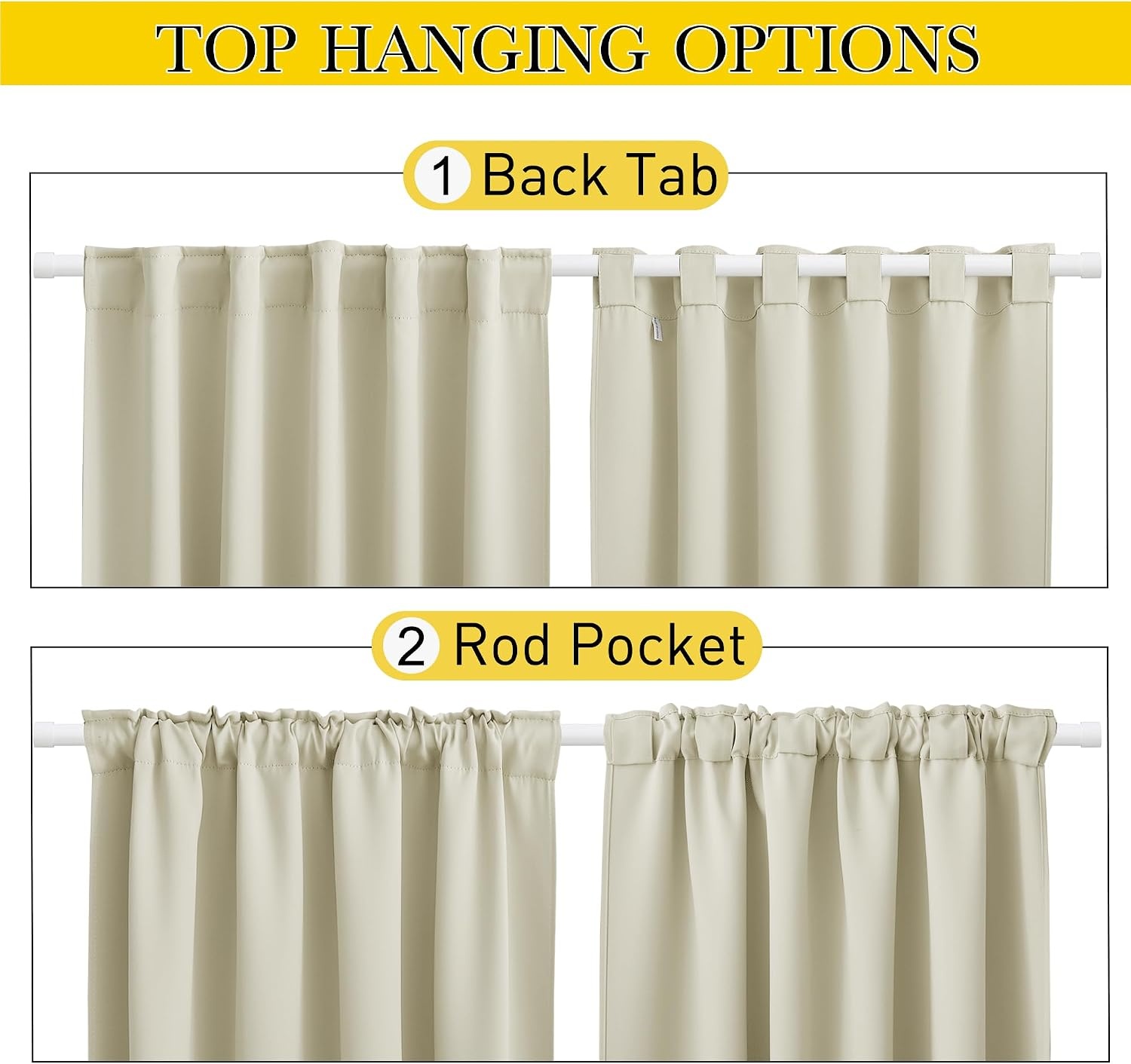 image:imageNICETOWN 2 Panels Outdoor Curtains for Patio Waterproof Windproof W52 x L84Beige