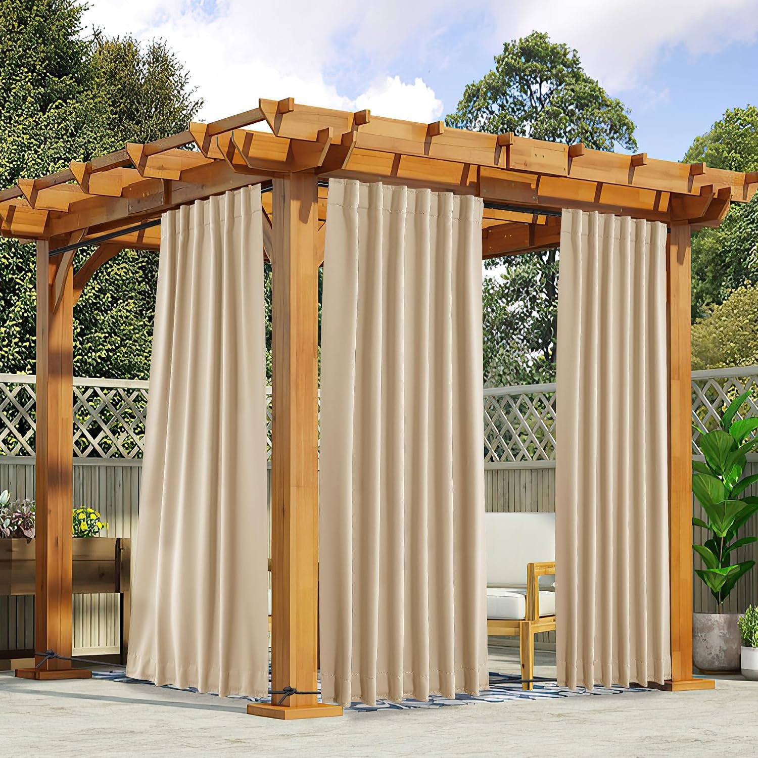 image:imageNICETOWN 2 Panels Outdoor Curtains for Patio Waterproof Windproof W52 x L84Biscotti Beige