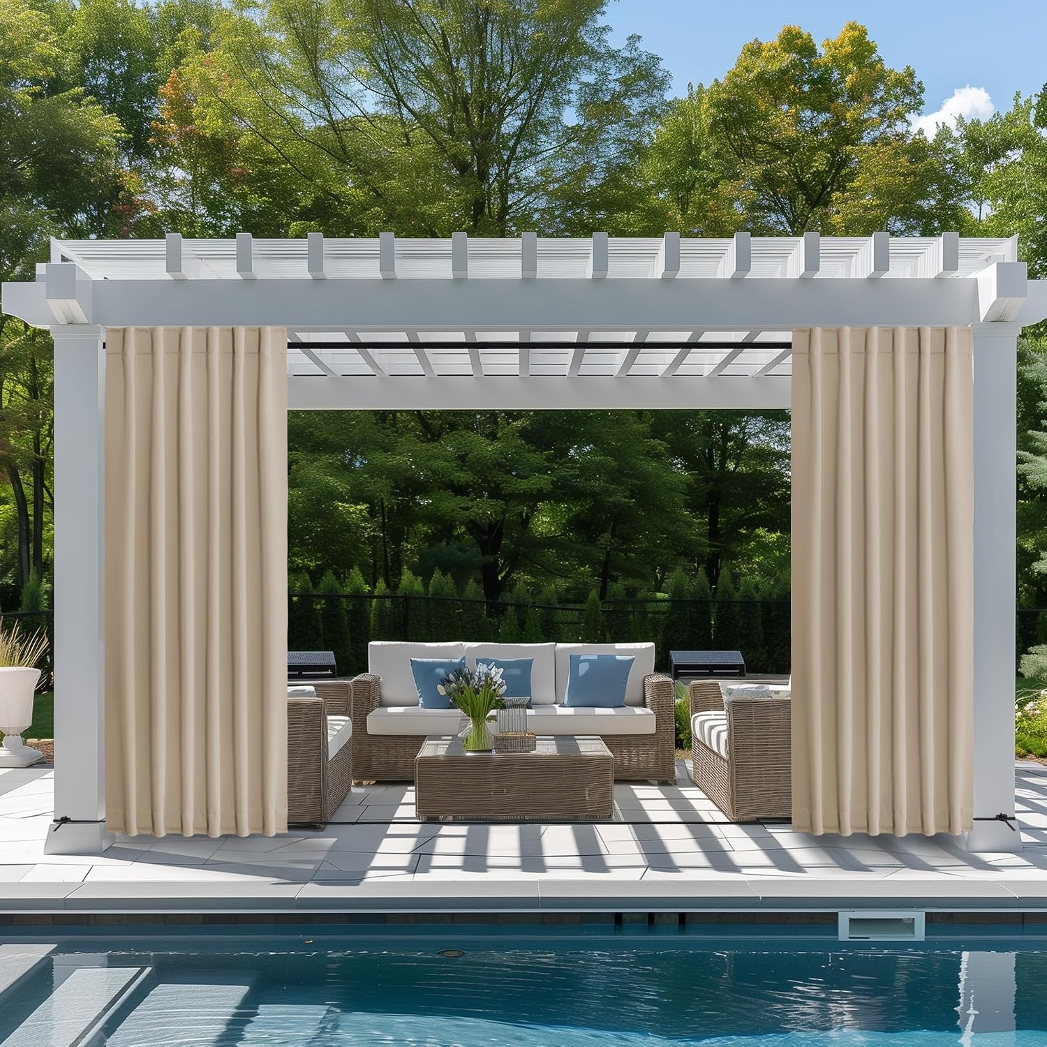 image:imageNICETOWN 2 Panels Outdoor Curtains for Patio Waterproof Windproof W52 x L84Biscotti Beige