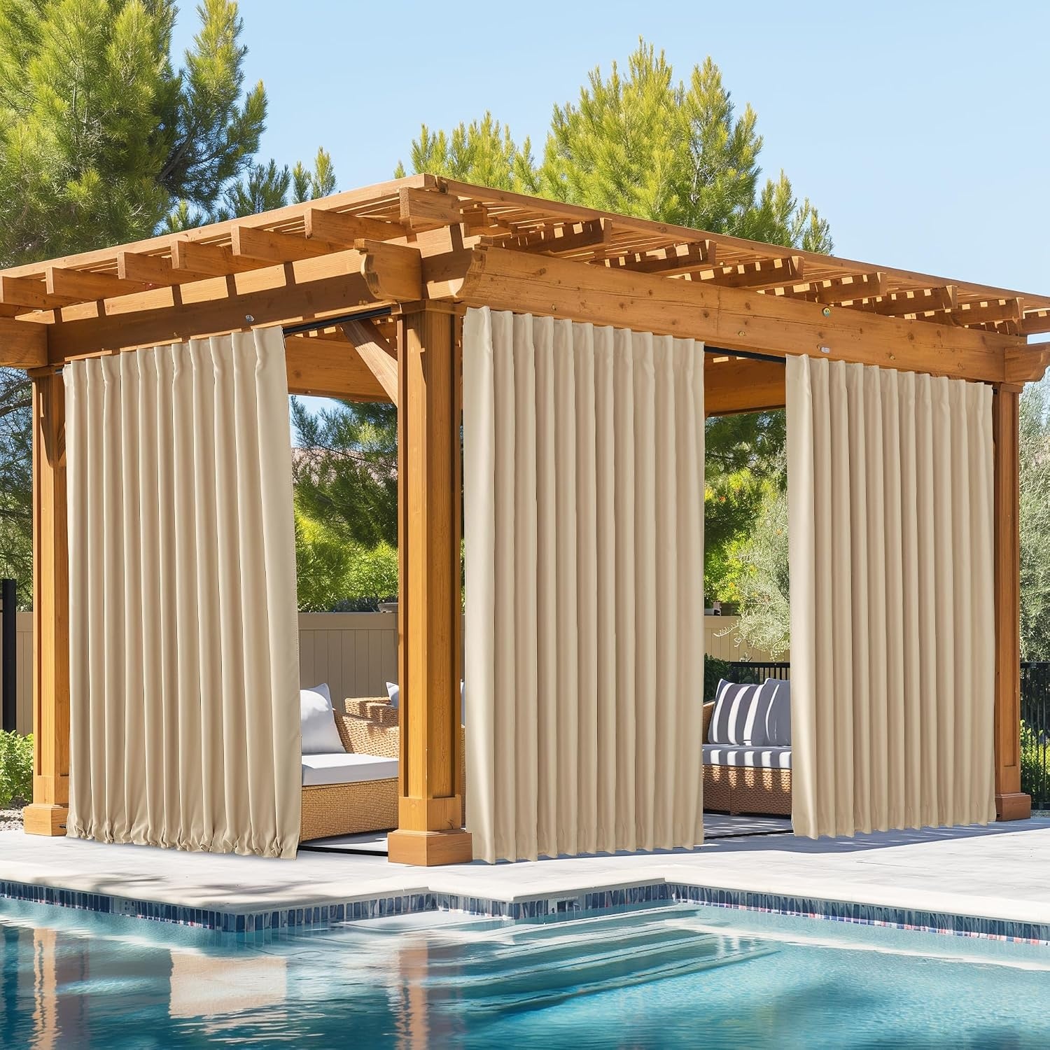 image:imageNICETOWN 2 Panels Outdoor Curtains for Patio Waterproof Windproof W52 x L84Biscotti Beige