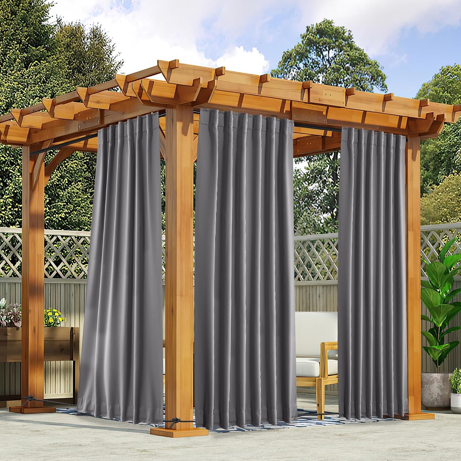 image:imageNICETOWN 2 Panels Outdoor Curtains for Patio Waterproof Windproof W52 x L84Grey