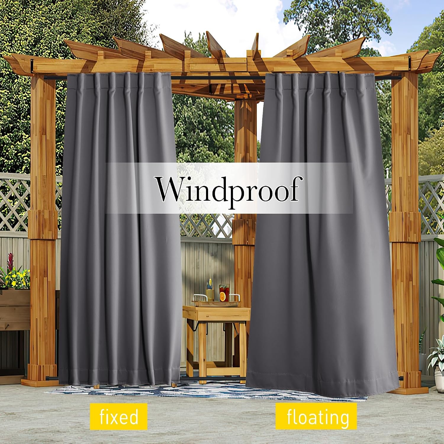 image:imageNICETOWN 2 Panels Outdoor Curtains for Patio Waterproof Windproof W52 x L84Grey