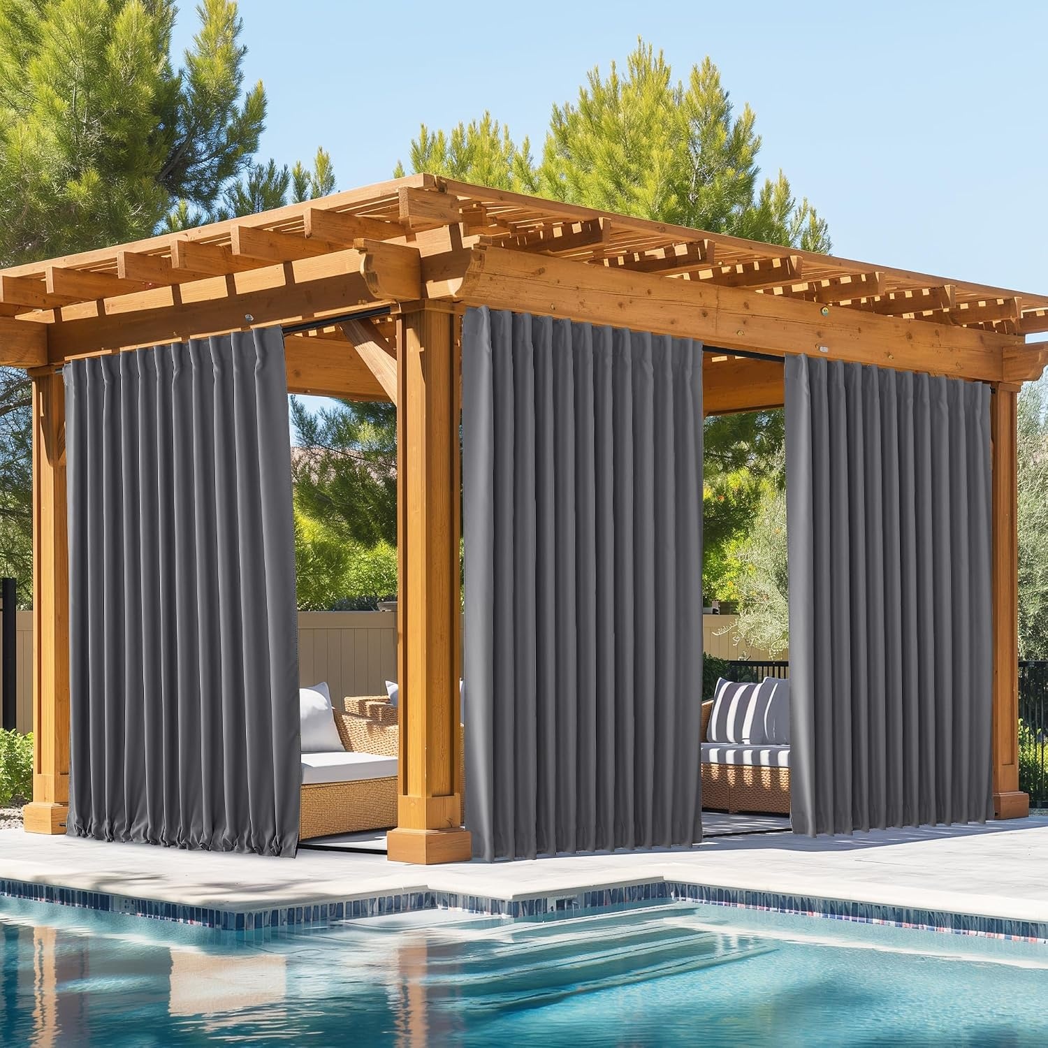 image:imageNICETOWN 2 Panels Outdoor Curtains for Patio Waterproof Windproof W52 x L84Grey