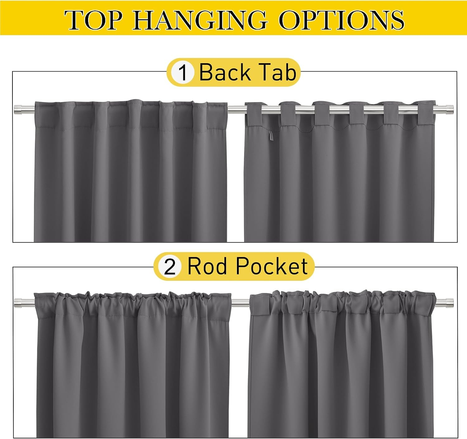 image:imageNICETOWN 2 Panels Outdoor Curtains for Patio Waterproof Windproof W52 x L84Grey