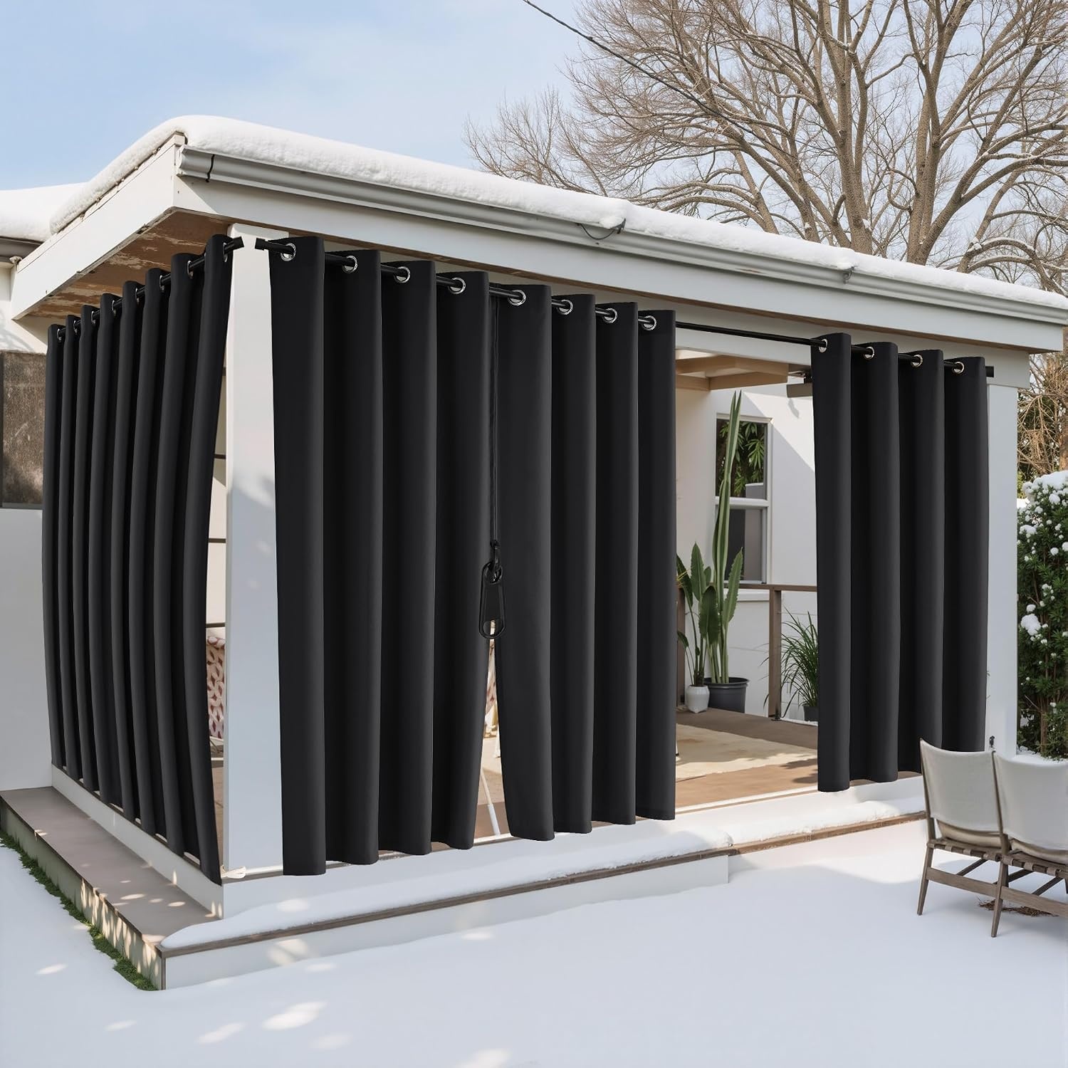 image:imageNICETOWN Outdoor Curtains for Patio Waterproof with Zipper Connects 2 PCsBlack