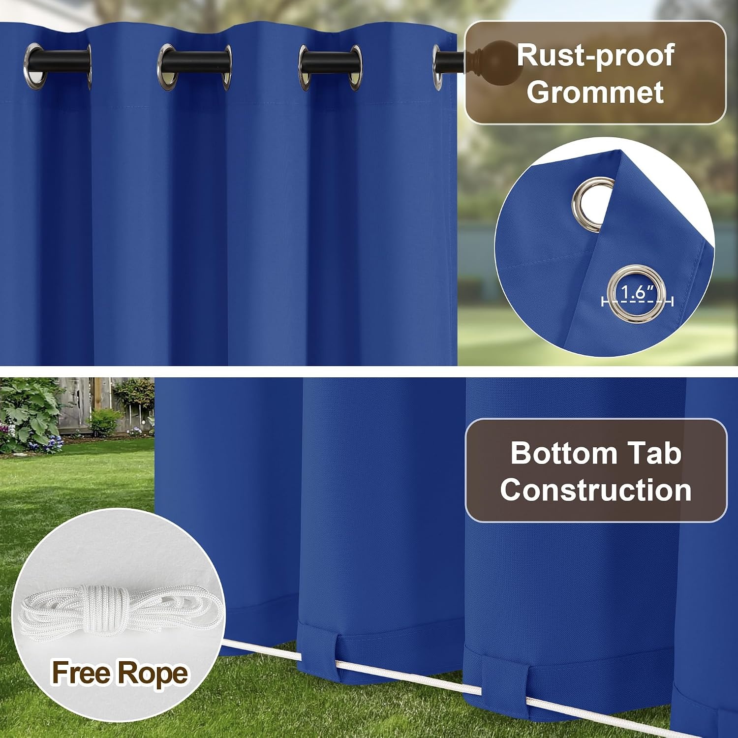 image:imageNICETOWN Outdoor Curtains for Patio Waterproof with Zipper Connects 2 PCsBlue