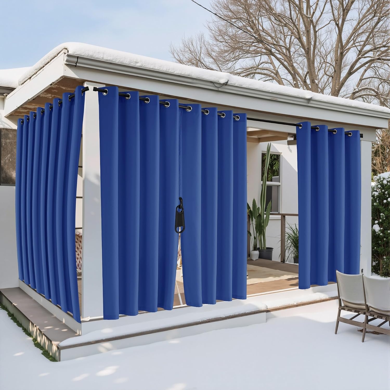 image:imageNICETOWN Outdoor Curtains for Patio Waterproof with Zipper Connects 2 PCsBlue