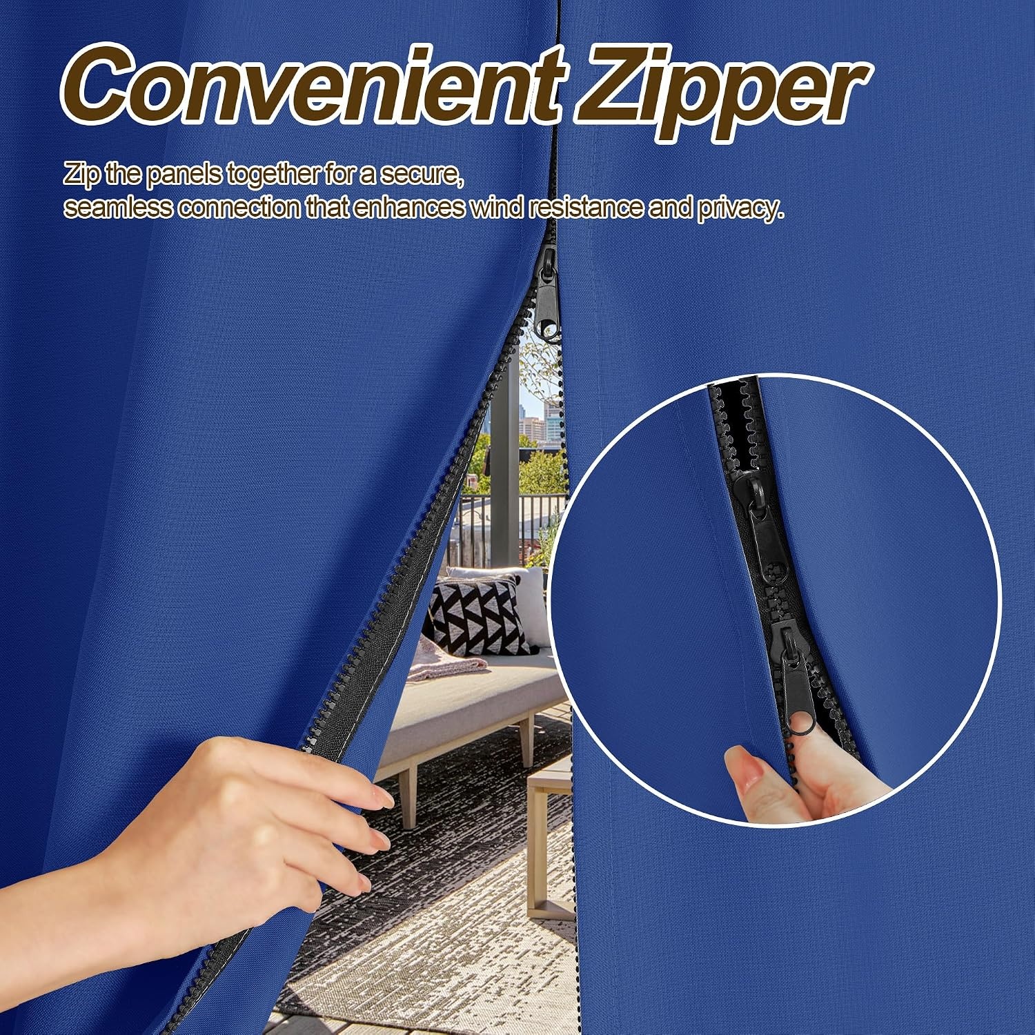 image:imageNICETOWN Outdoor Curtains for Patio Waterproof with Zipper Connects 2 PCsBlue