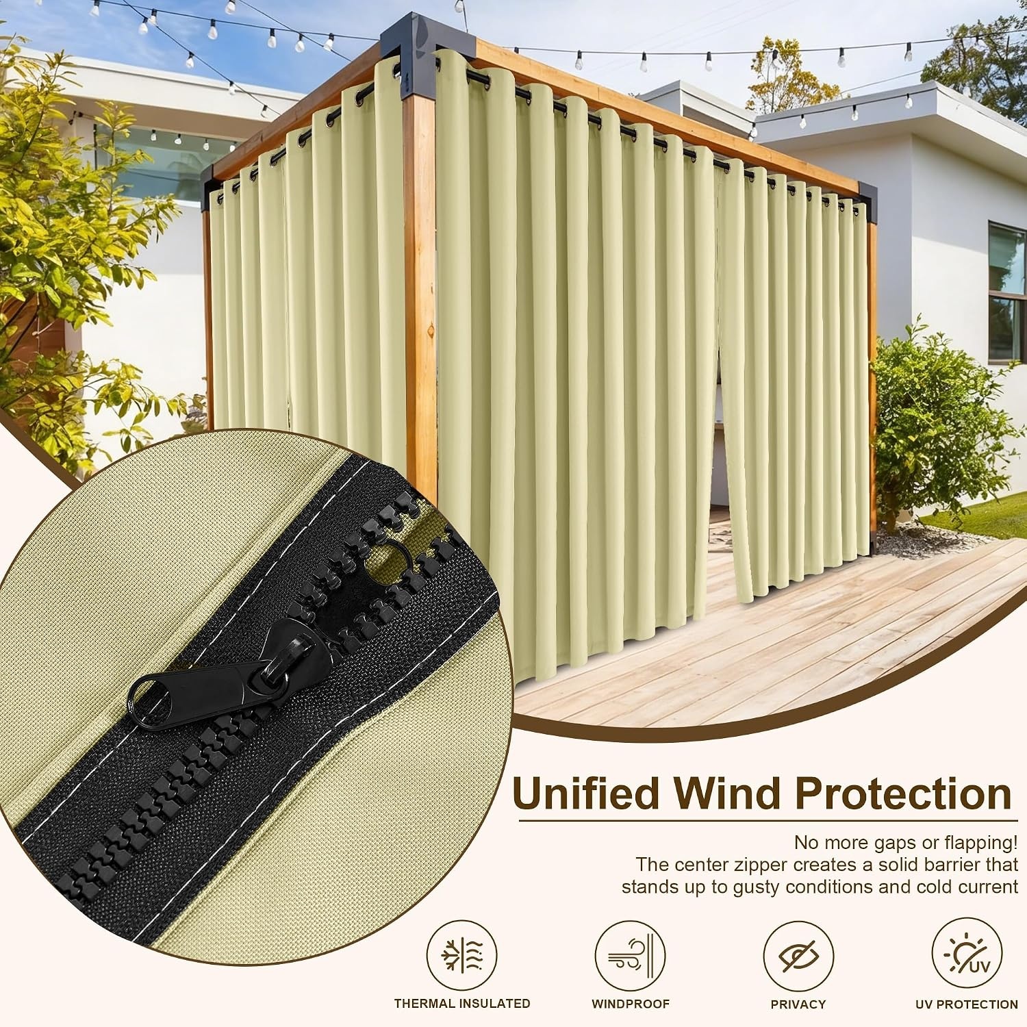 image:imageNICETOWN Outdoor Curtains for Patio Waterproof with Zipper Connects 2 PCsBuff