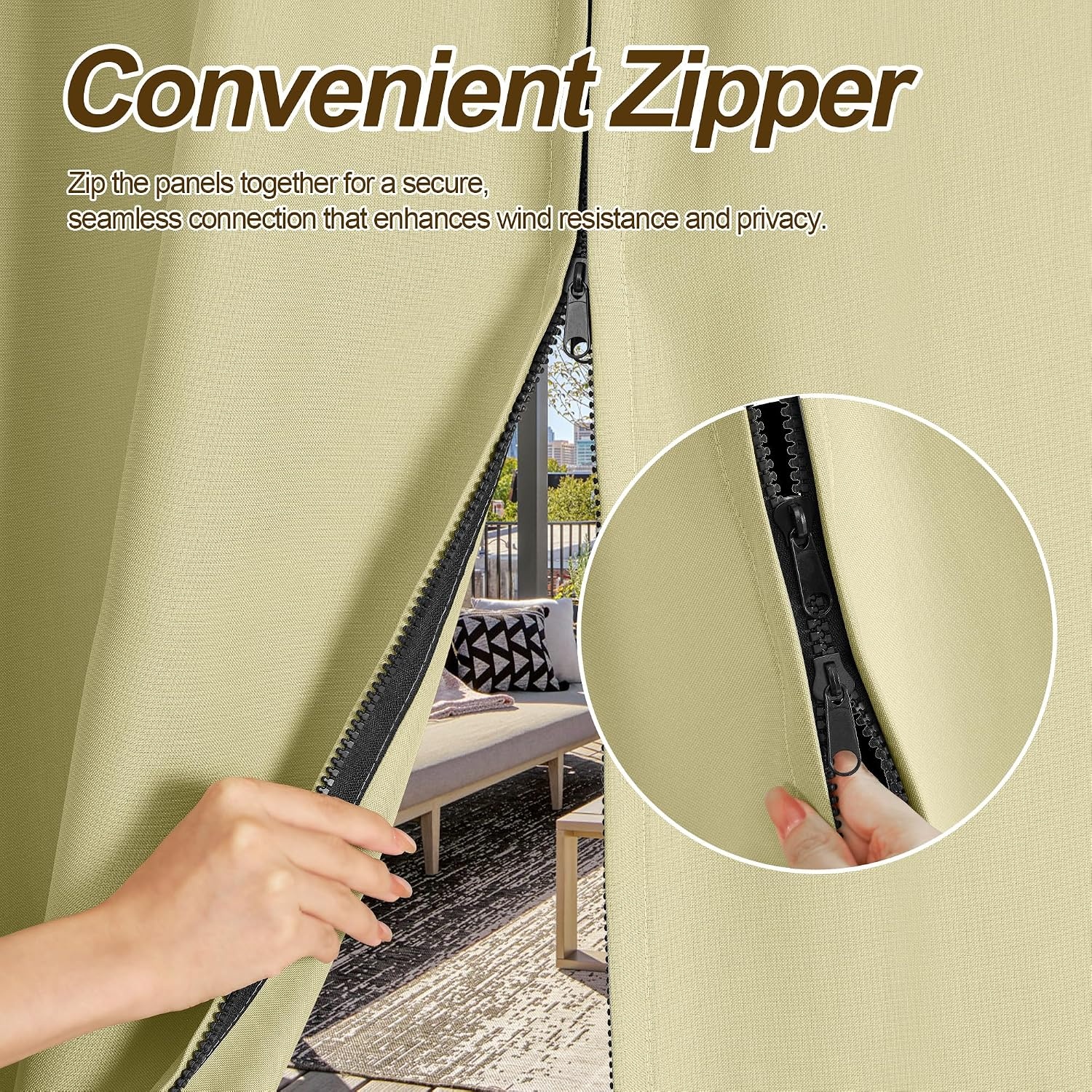 image:imageNICETOWN Outdoor Curtains for Patio Waterproof with Zipper Connects 2 PCsBuff