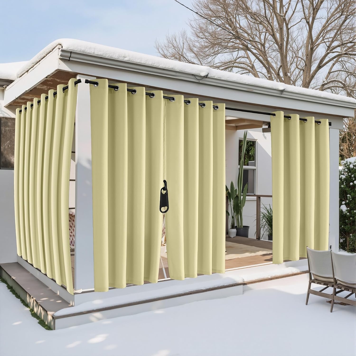 image:imageNICETOWN Outdoor Curtains for Patio Waterproof with Zipper Connects 2 PCsBuff