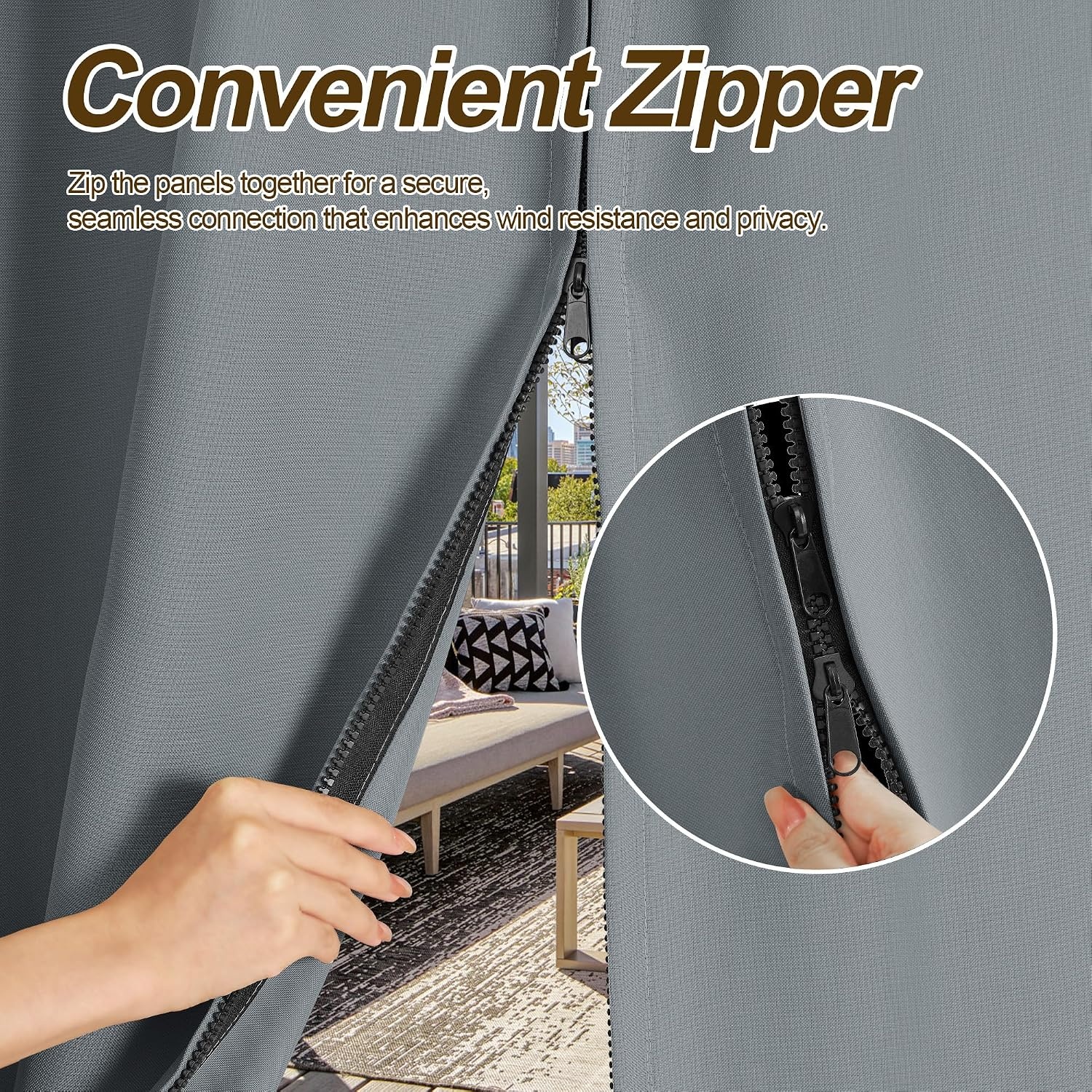 image:imageNICETOWN Outdoor Curtains for Patio Waterproof with Zipper Connects 2 PCsGray