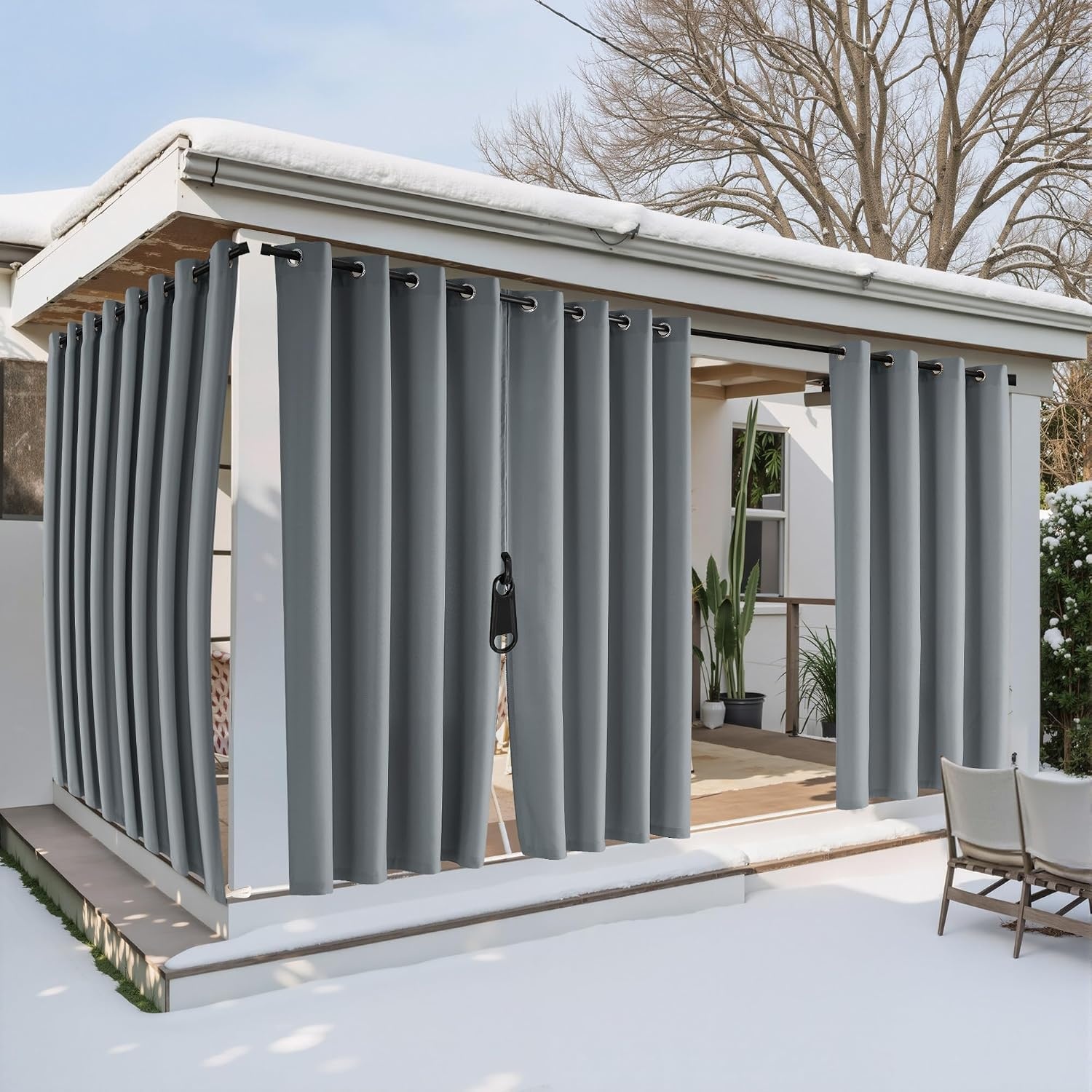 image:imageNICETOWN Outdoor Curtains for Patio Waterproof with Zipper Connects 2 PCsGrey