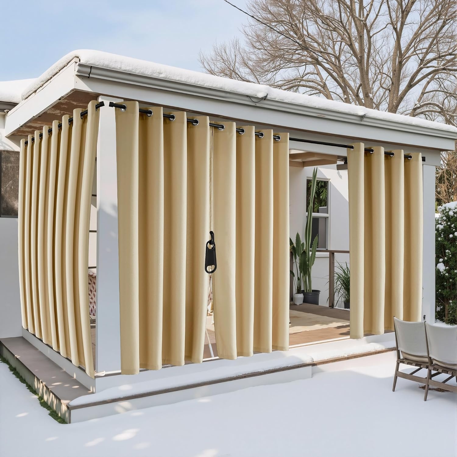 image:imageNICETOWN Outdoor Curtains for Patio Waterproof with Zipper Connects 2 PCsTaupe