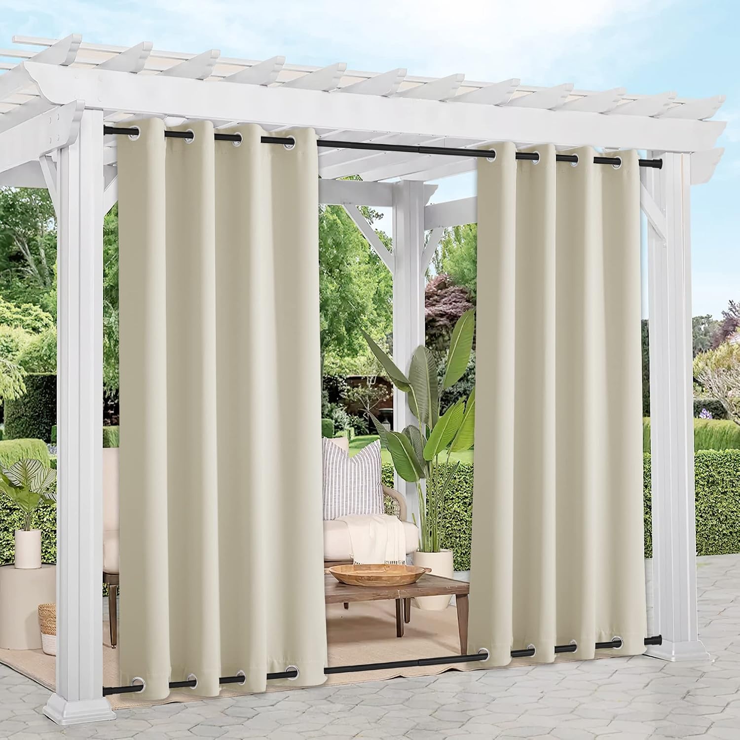 image:imageNICETOWN Weighted Outdoor Curtains for Patio Waterproof W52xL84 in 2 PanelsBeige