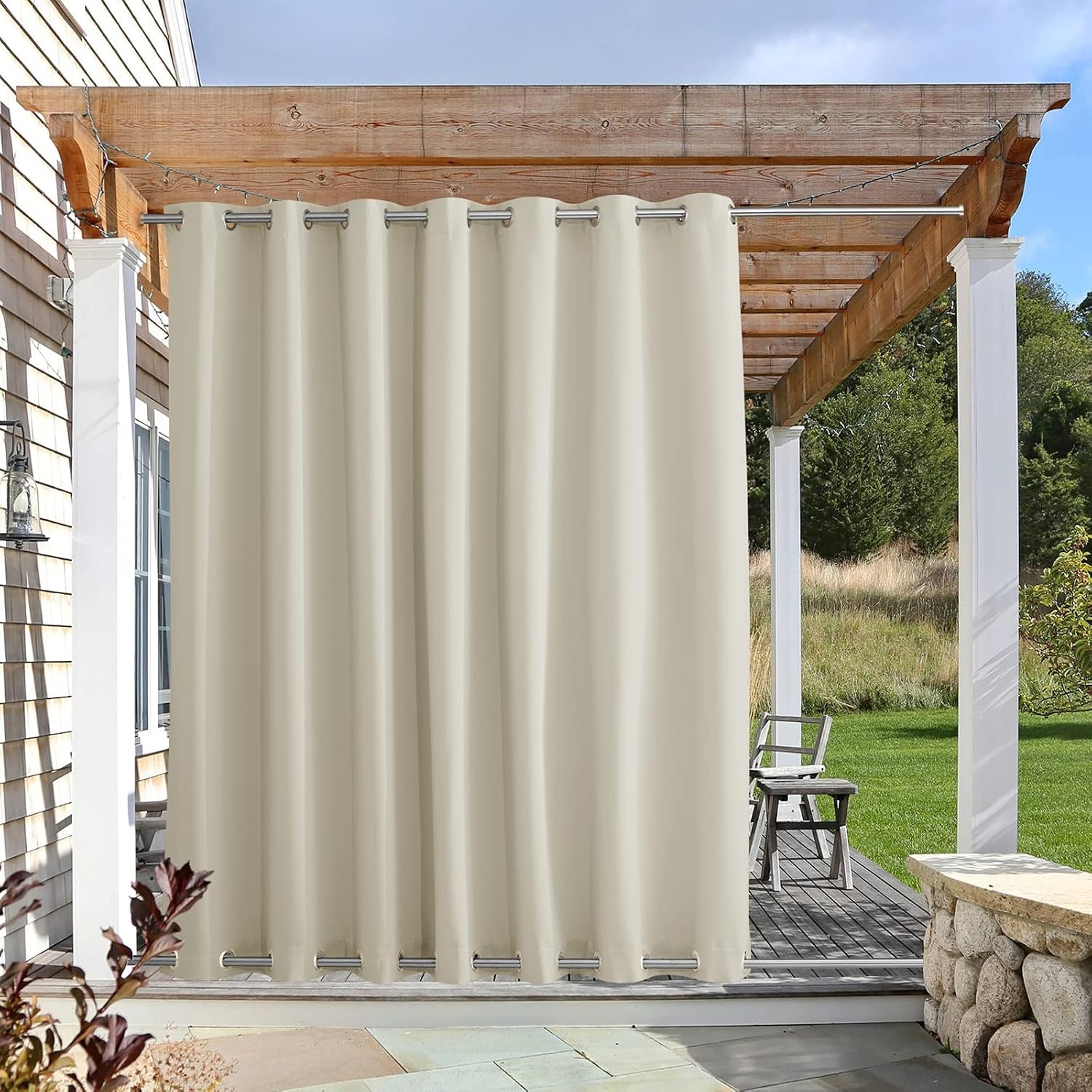 image:imageNICETOWN Weighted Outdoor Curtains for Patio Waterproof W52xL84 in 2 PanelsBeige