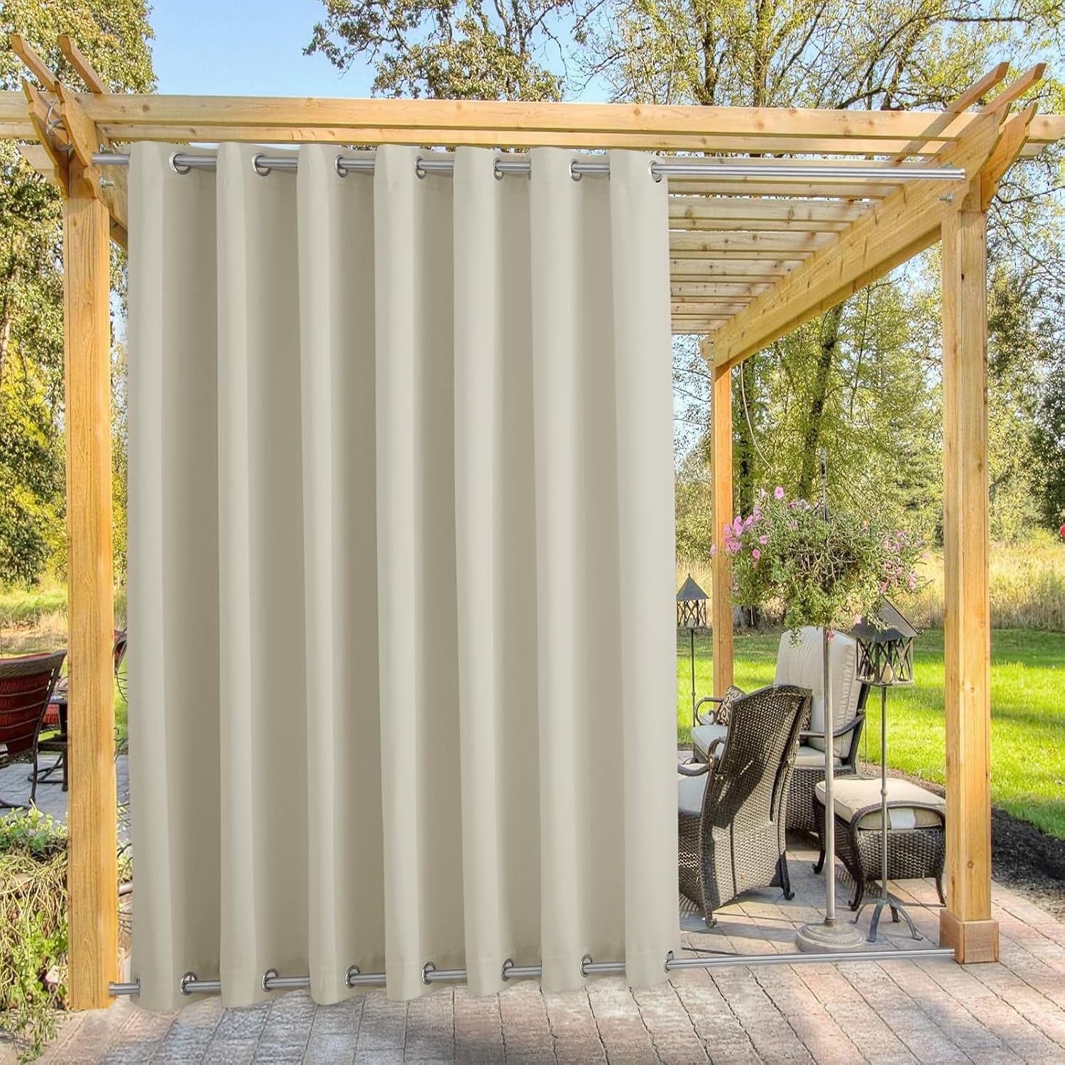 image:imageNICETOWN Weighted Outdoor Curtains for Patio Waterproof W52xL84 in 2 PanelsBeige