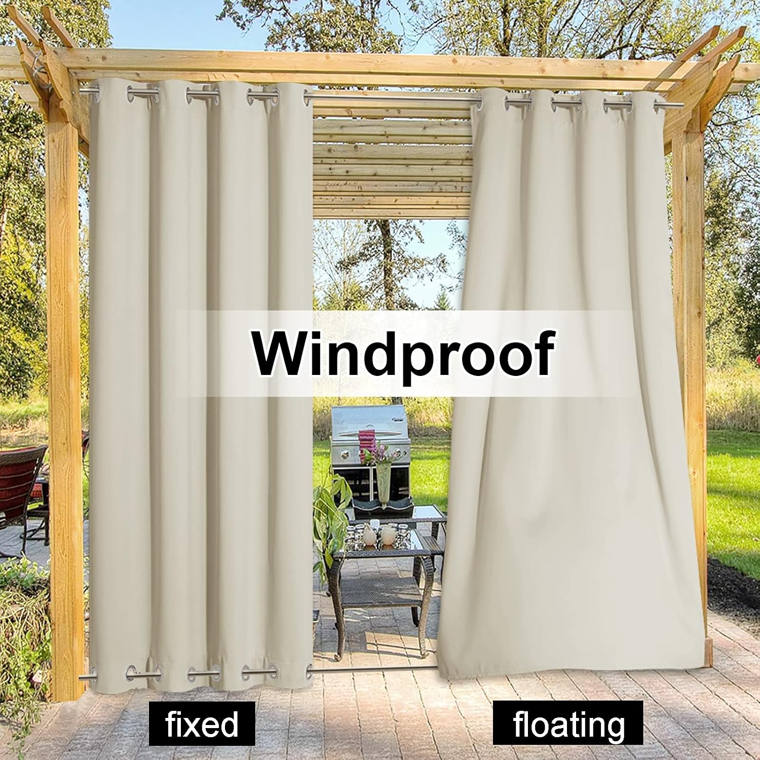 image:imageNICETOWN Weighted Outdoor Curtains for Patio Waterproof W52xL84 in 2 PanelsBeige