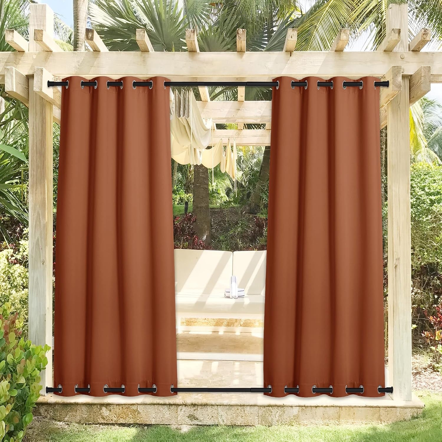 image:imageNICETOWN Weighted Outdoor Curtains for Patio Waterproof W52xL84 in 2 PanelsBurnt Orange