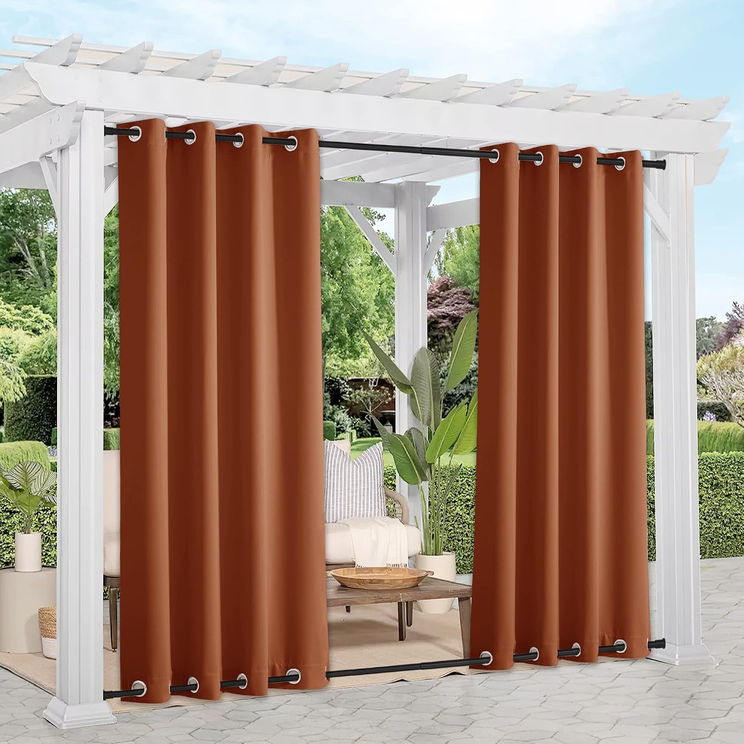 image:imageNICETOWN Weighted Outdoor Curtains for Patio Waterproof W52xL84 in 2 PanelsBurnt Orange