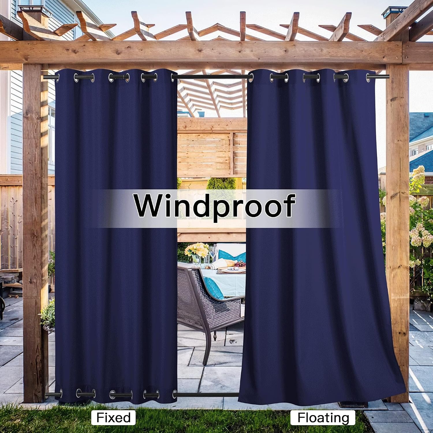 image:imageNICETOWN Weighted Outdoor Curtains for Patio Waterproof W52xL84 in 2 PanelsDark Blue