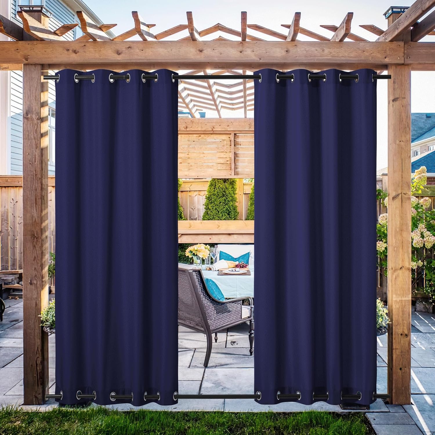 image:imageNICETOWN Weighted Outdoor Curtains for Patio Waterproof W52xL84 in 2 PanelsDark Blue