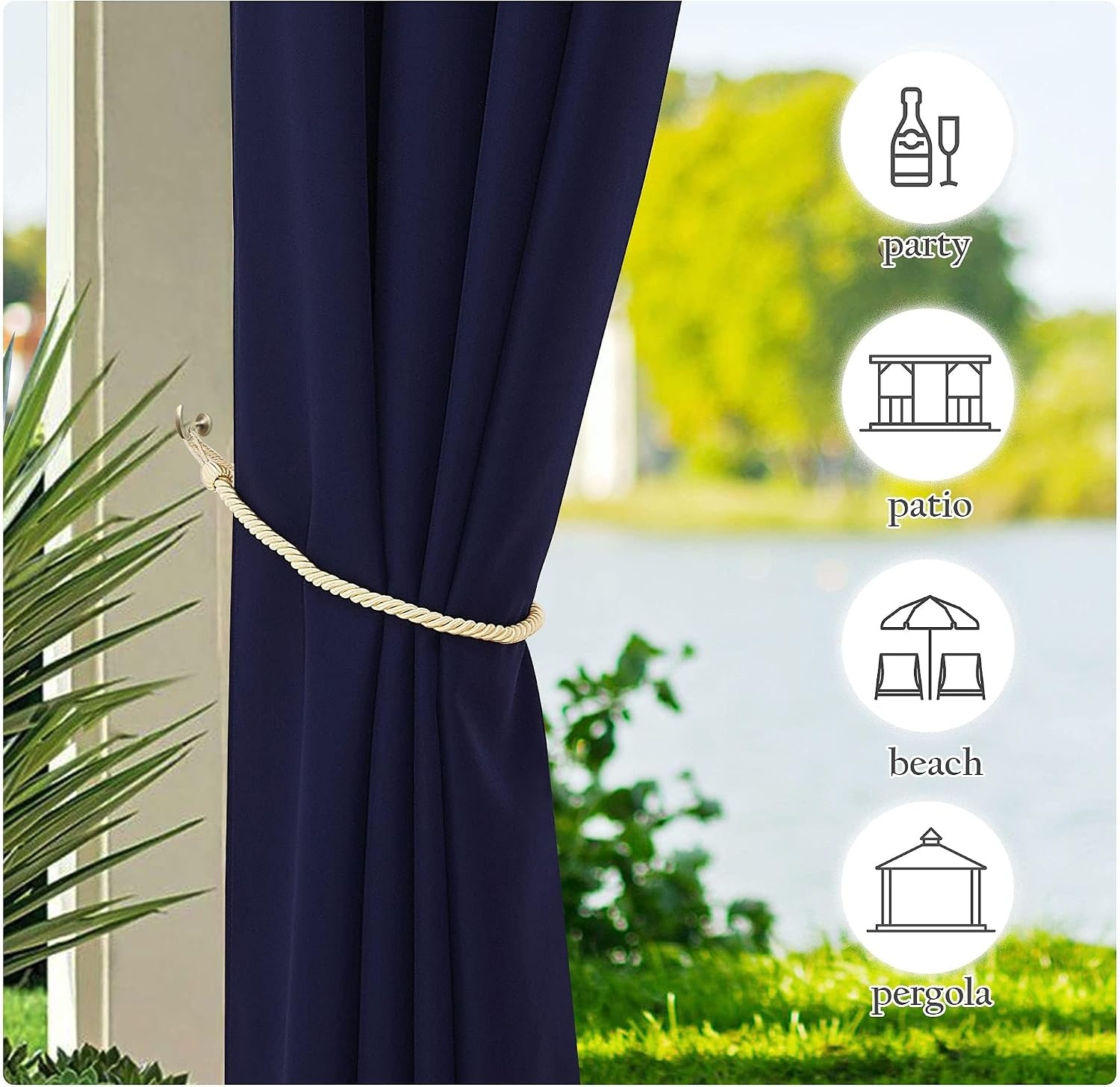 image:imageNICETOWN Weighted Outdoor Curtains for Patio Waterproof W52xL84 in 2 PanelsDark Blue