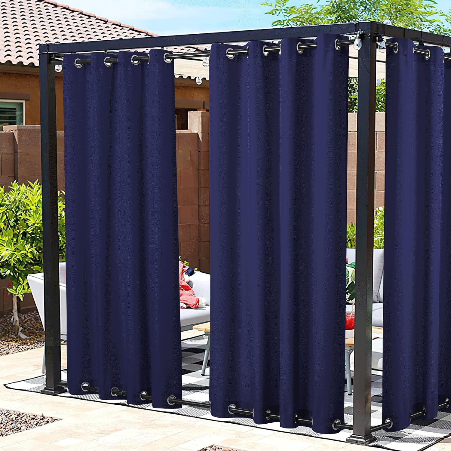 image:imageNICETOWN Weighted Outdoor Curtains for Patio Waterproof W52xL84 in 2 PanelsDark Blue