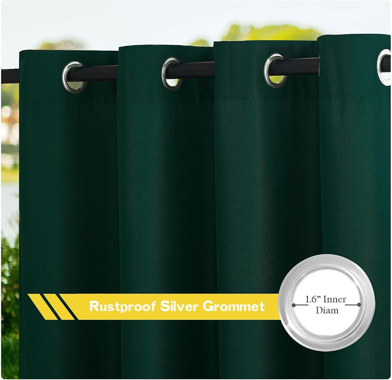image:imageNICETOWN Weighted Outdoor Curtains for Patio Waterproof W52xL84 in 2 PanelsDark Green