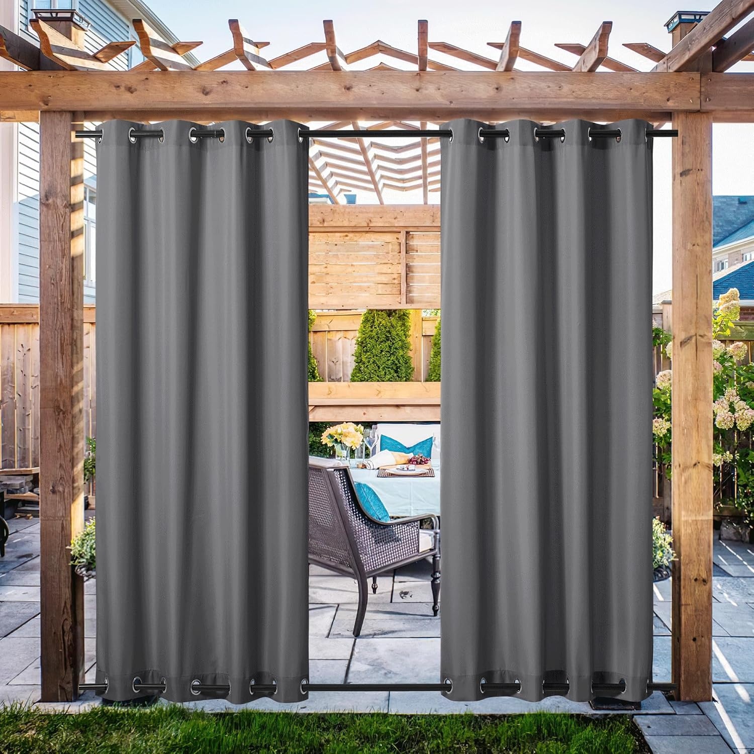 image:imageNICETOWN Weighted Outdoor Curtains for Patio Waterproof W52xL84 in 2 PanelsDove Gray