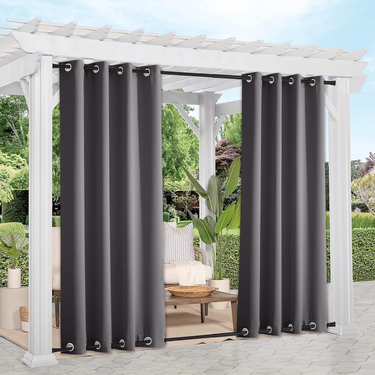 image:imageNICETOWN Weighted Outdoor Curtains for Patio Waterproof W52xL84 in 2 PanelsGrey