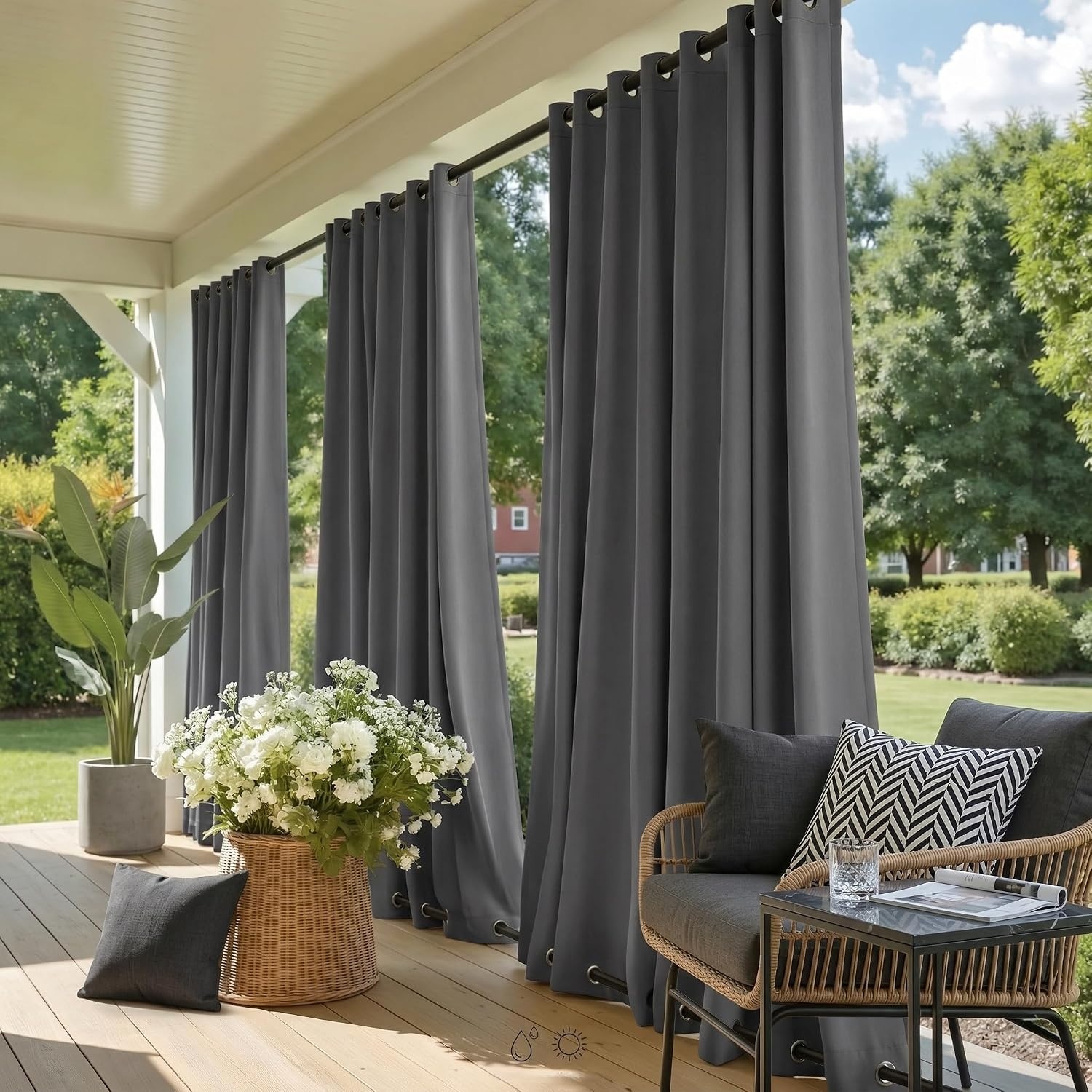 image:imageNICETOWN Weighted Outdoor Curtains for Patio Waterproof W52xL84 in 2 PanelsGrey