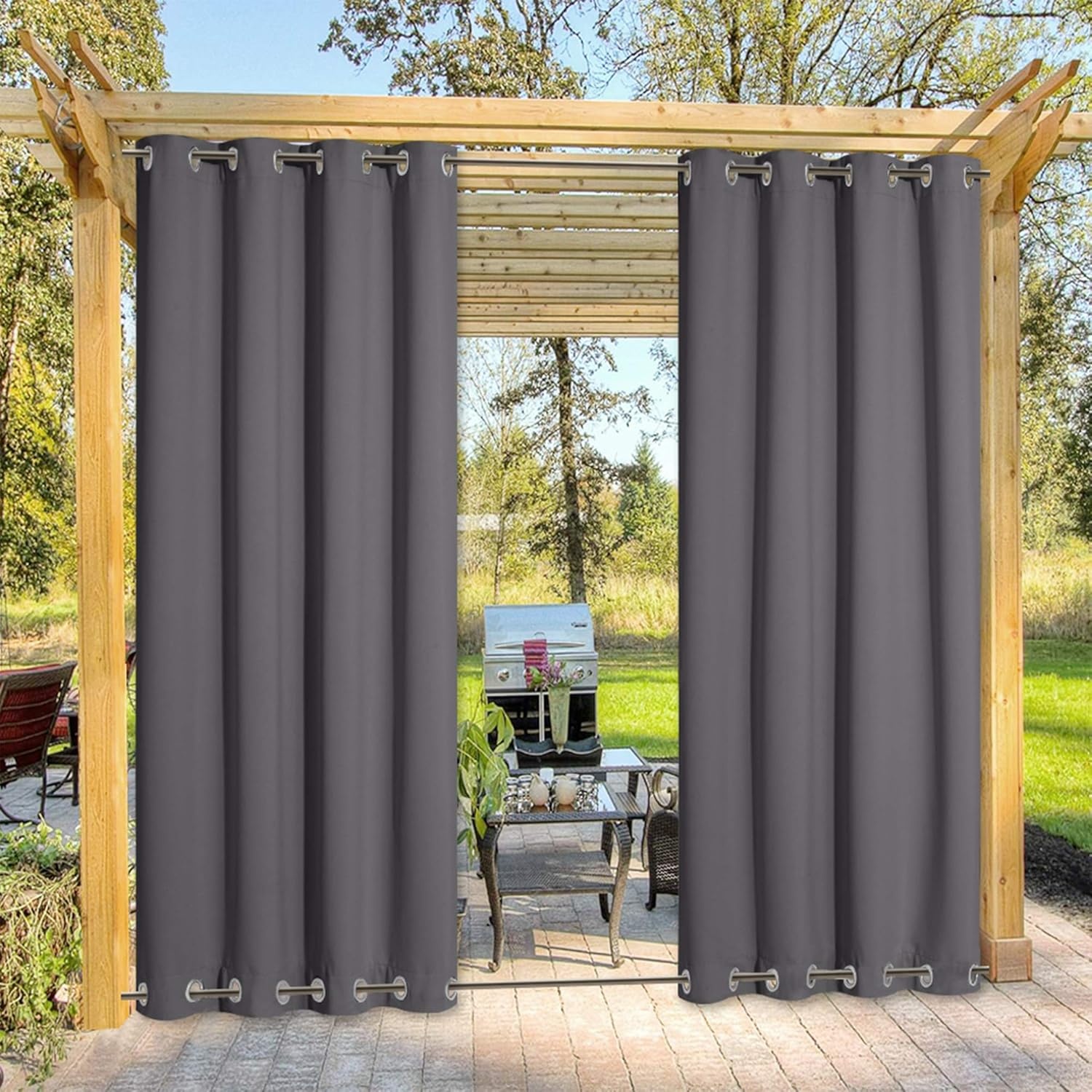image:imageNICETOWN Weighted Outdoor Curtains for Patio Waterproof W52xL84 in 2 PanelsGrey