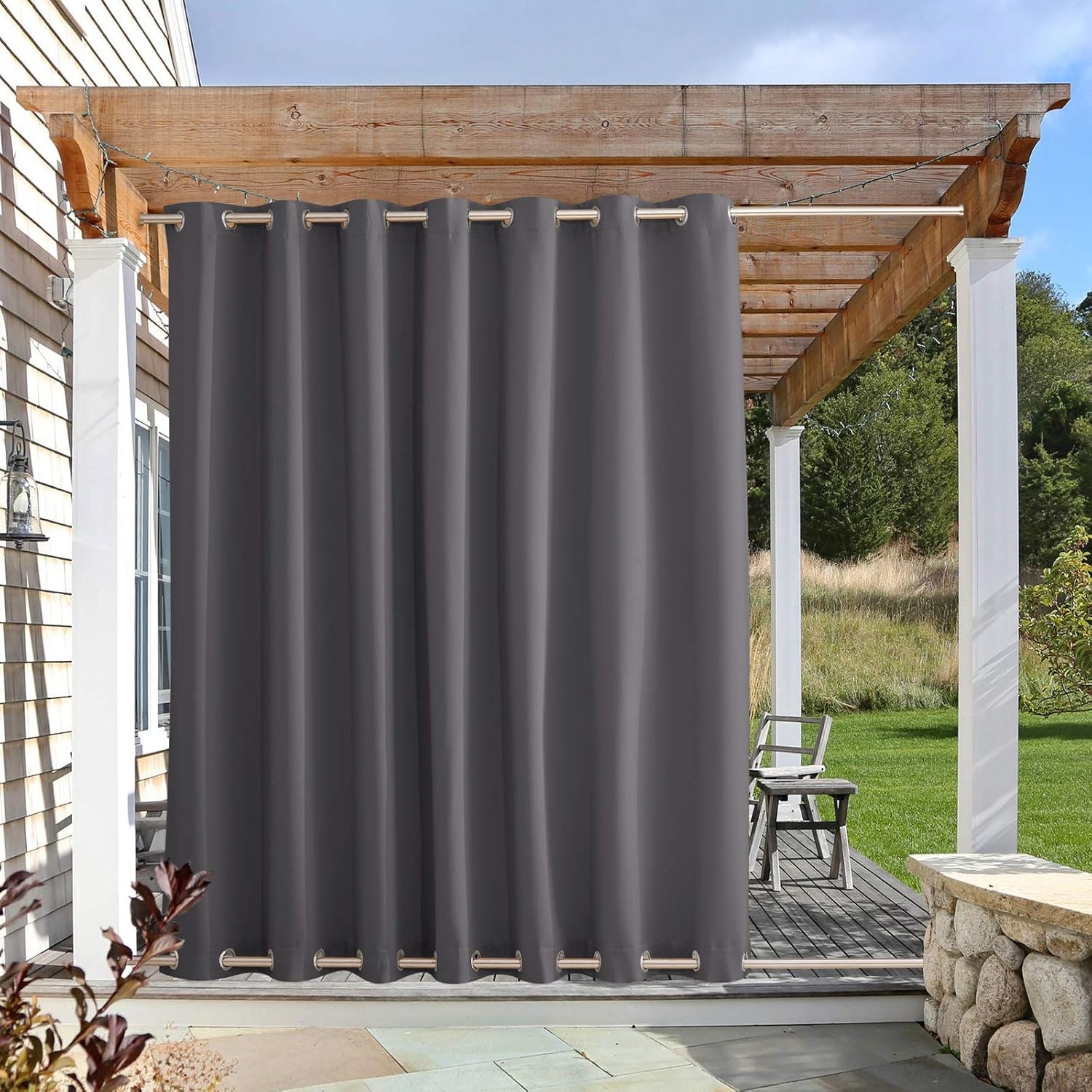 image:imageNICETOWN Weighted Outdoor Curtains for Patio Waterproof W52xL84 in 2 PanelsGrey
