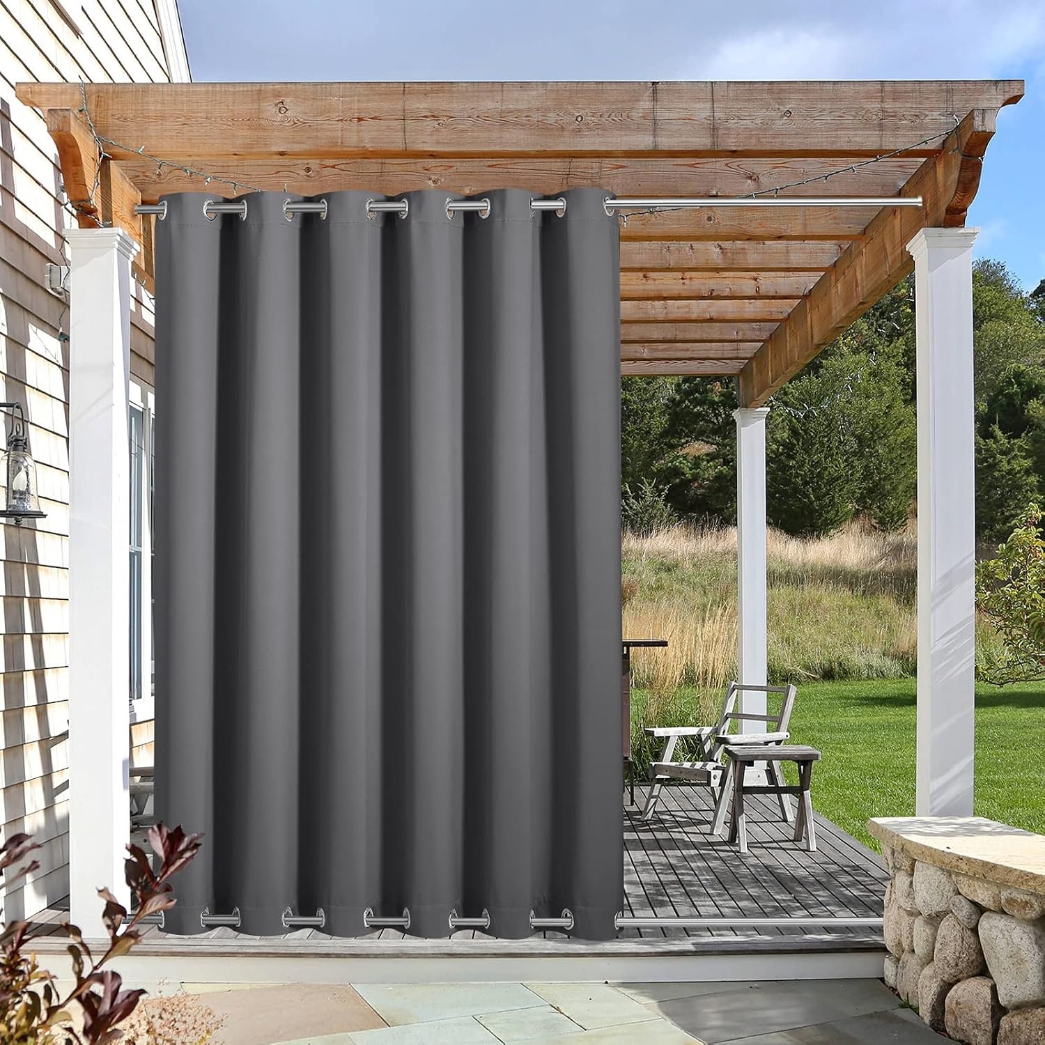 image:imageNICETOWN Weighted Outdoor Curtains for Patio Waterproof W52xL84 in 2 PanelsGrey