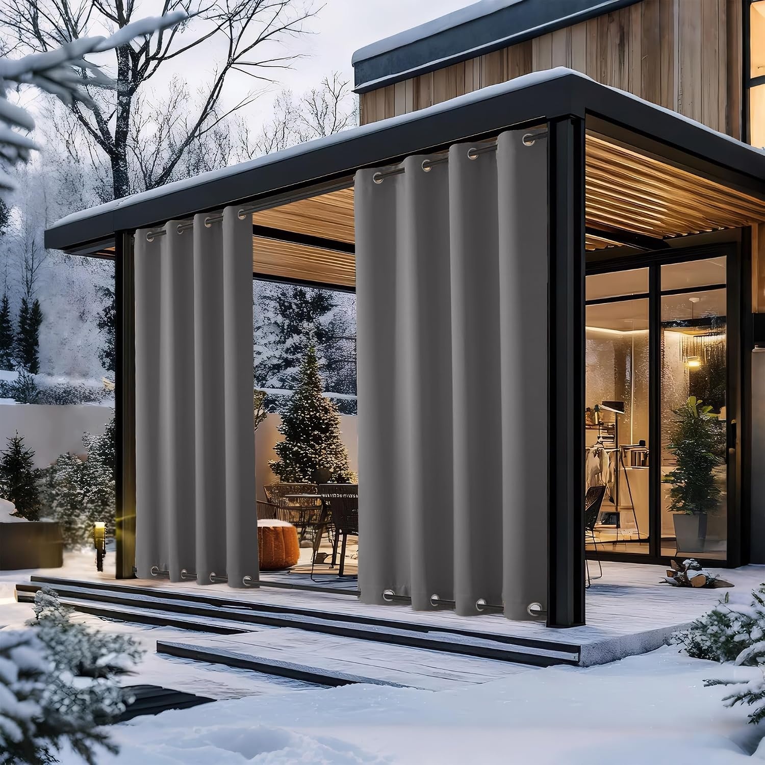 image:imageNICETOWN Weighted Outdoor Curtains for Patio Waterproof W52xL84 in 2 PanelsGrey