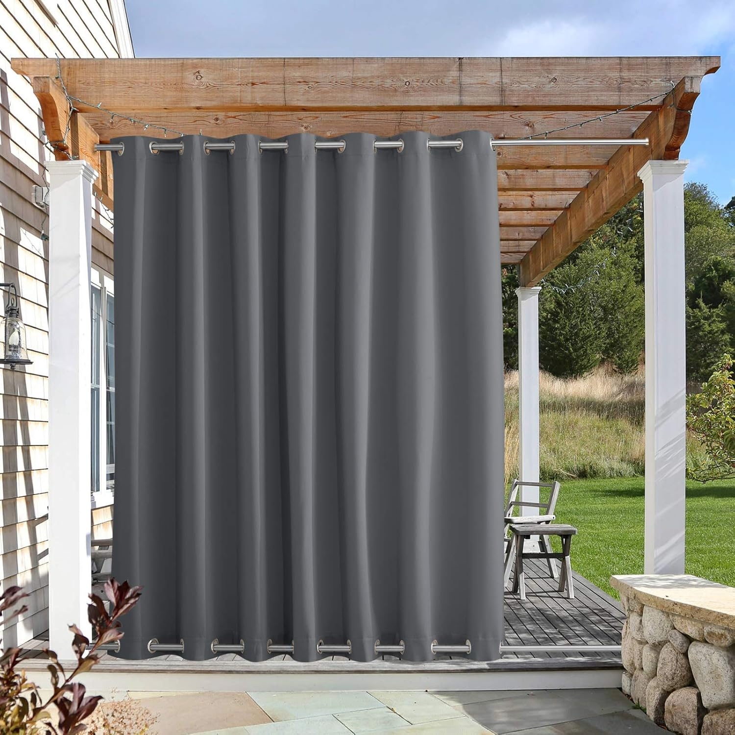 image:imageNICETOWN Weighted Outdoor Curtains for Patio Waterproof W52xL84 in 2 PanelsGrey