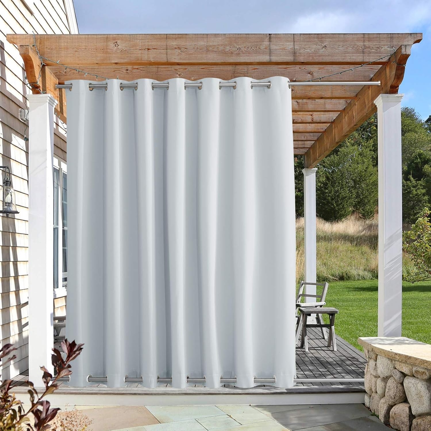 image:imageNICETOWN Weighted Outdoor Curtains for Patio Waterproof W52xL84 in 2 PanelsGreyish White