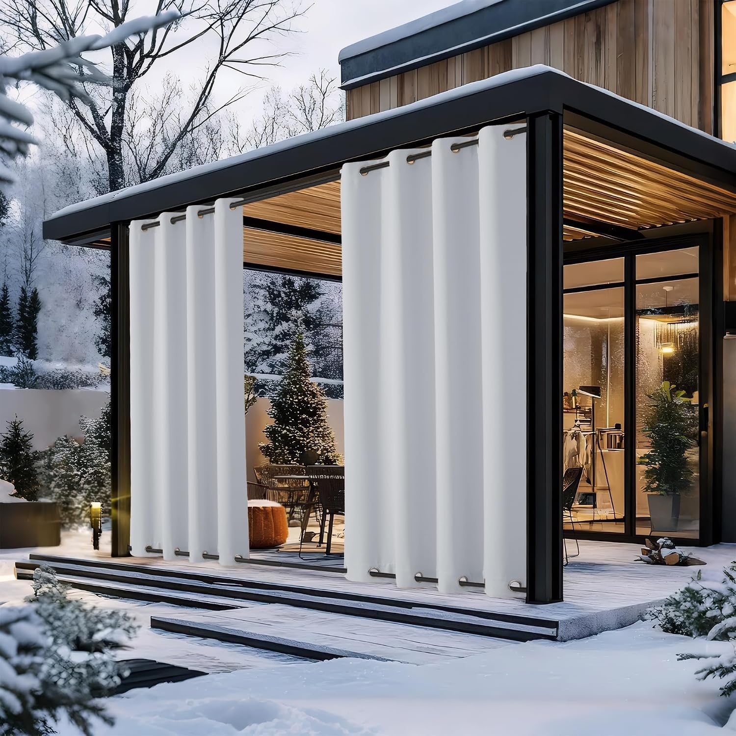 image:imageNICETOWN Weighted Outdoor Curtains for Patio Waterproof W52xL84 in 2 PanelsGreyish White