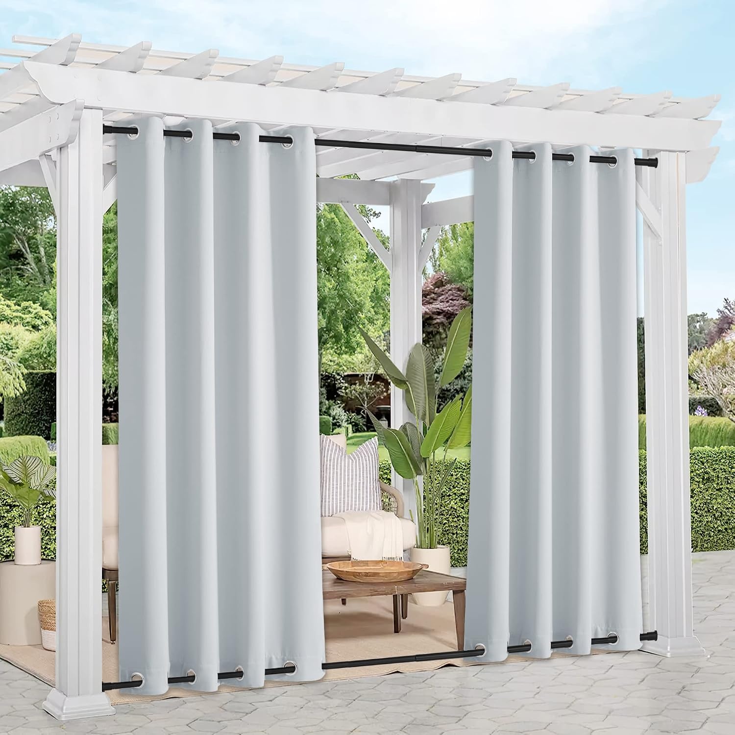 image:imageNICETOWN Weighted Outdoor Curtains for Patio Waterproof W52xL84 in 2 PanelsGreyish White