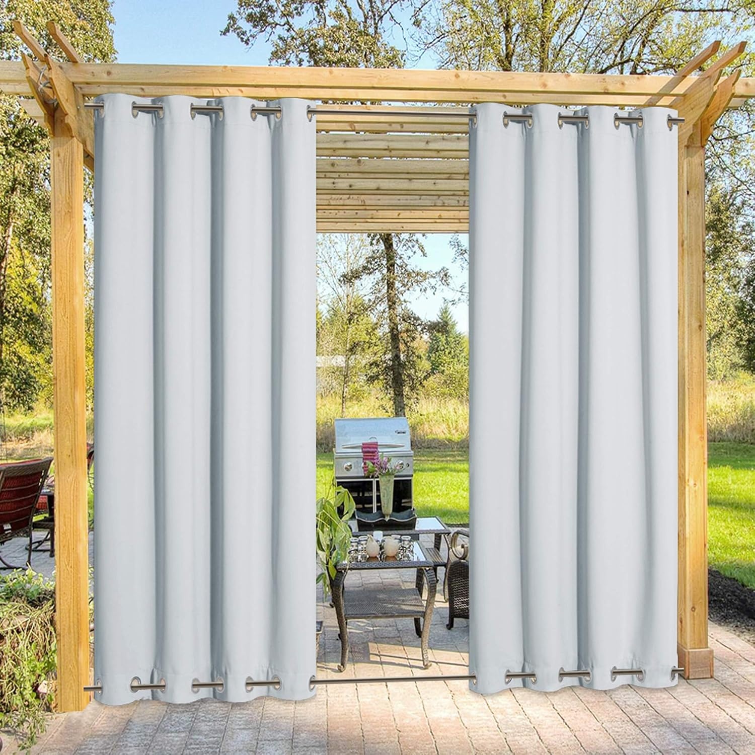 image:imageNICETOWN Weighted Outdoor Curtains for Patio Waterproof W52xL84 in 2 PanelsGreyish White