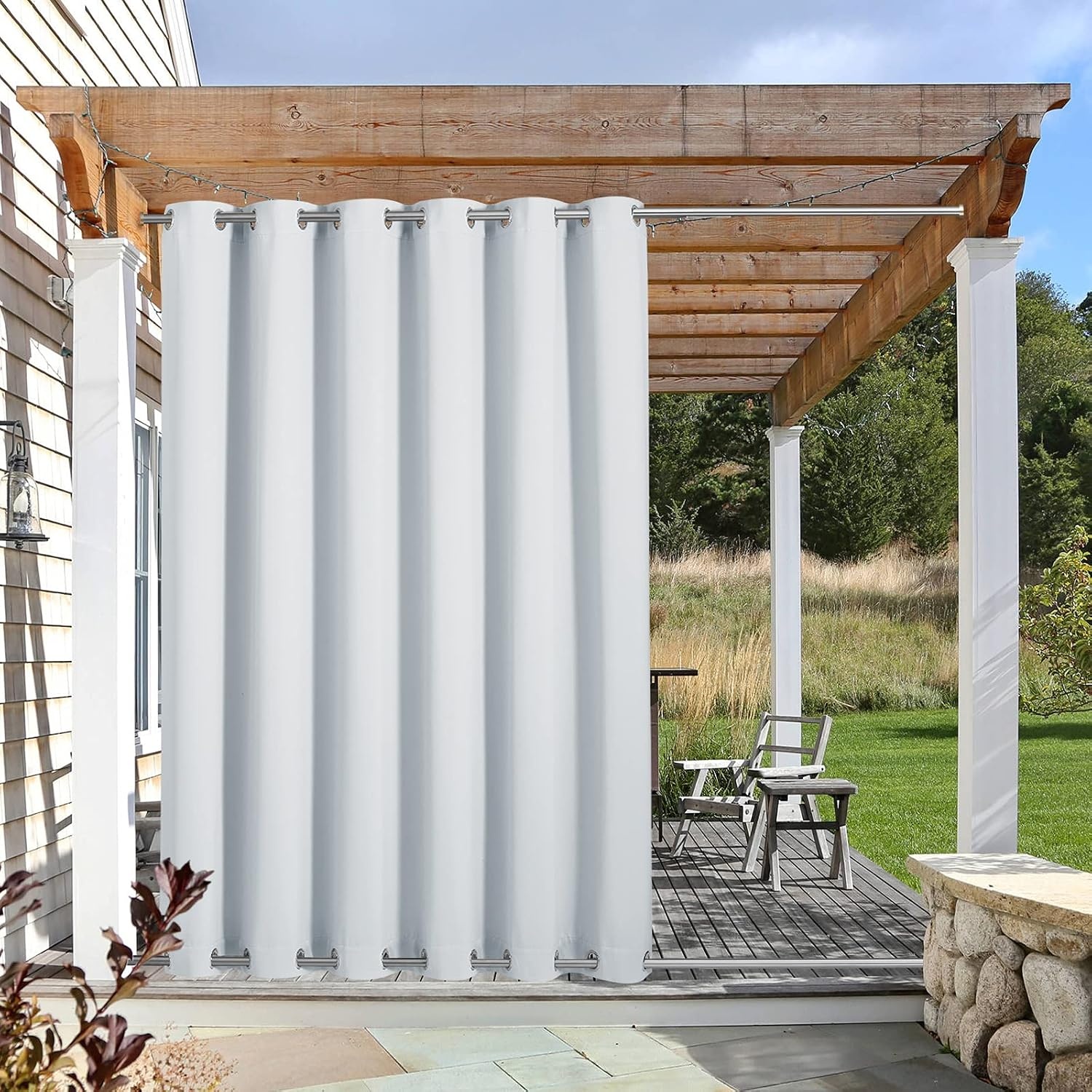image:imageNICETOWN Weighted Outdoor Curtains for Patio Waterproof W52xL84 in 2 PanelsGreyish White