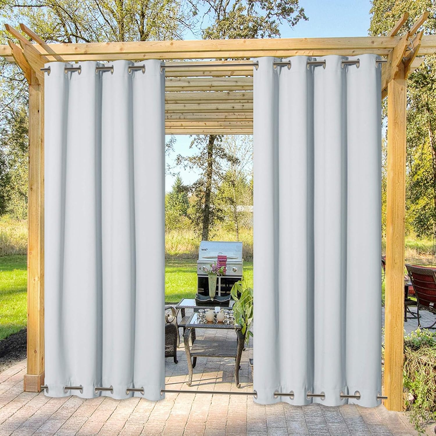 image:imageNICETOWN Weighted Outdoor Curtains for Patio Waterproof W52xL84 in 2 PanelsGreyish White