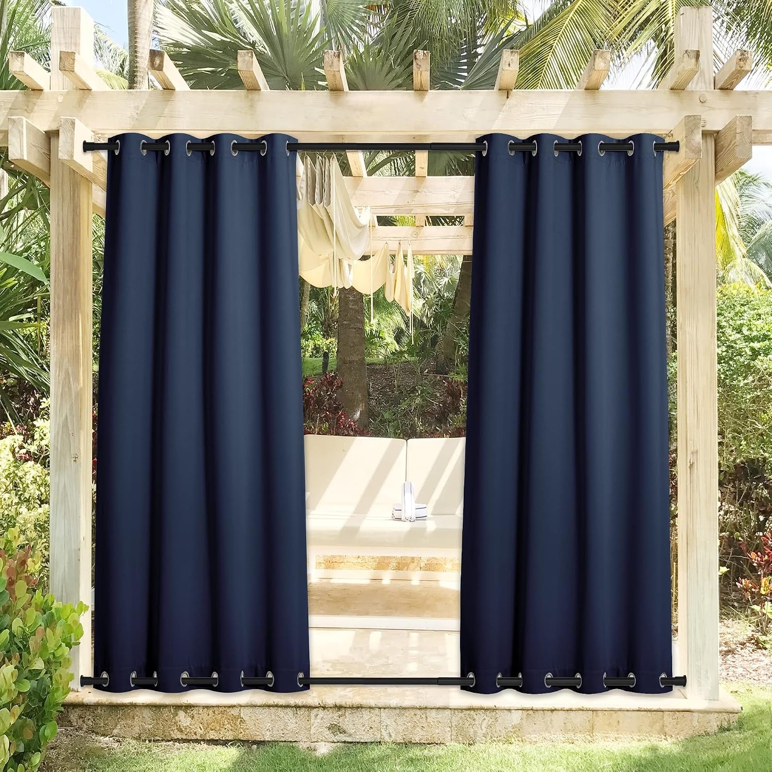 image:imageNICETOWN Weighted Outdoor Curtains for Patio Waterproof W52xL84 in 2 PanelsNavy Blue