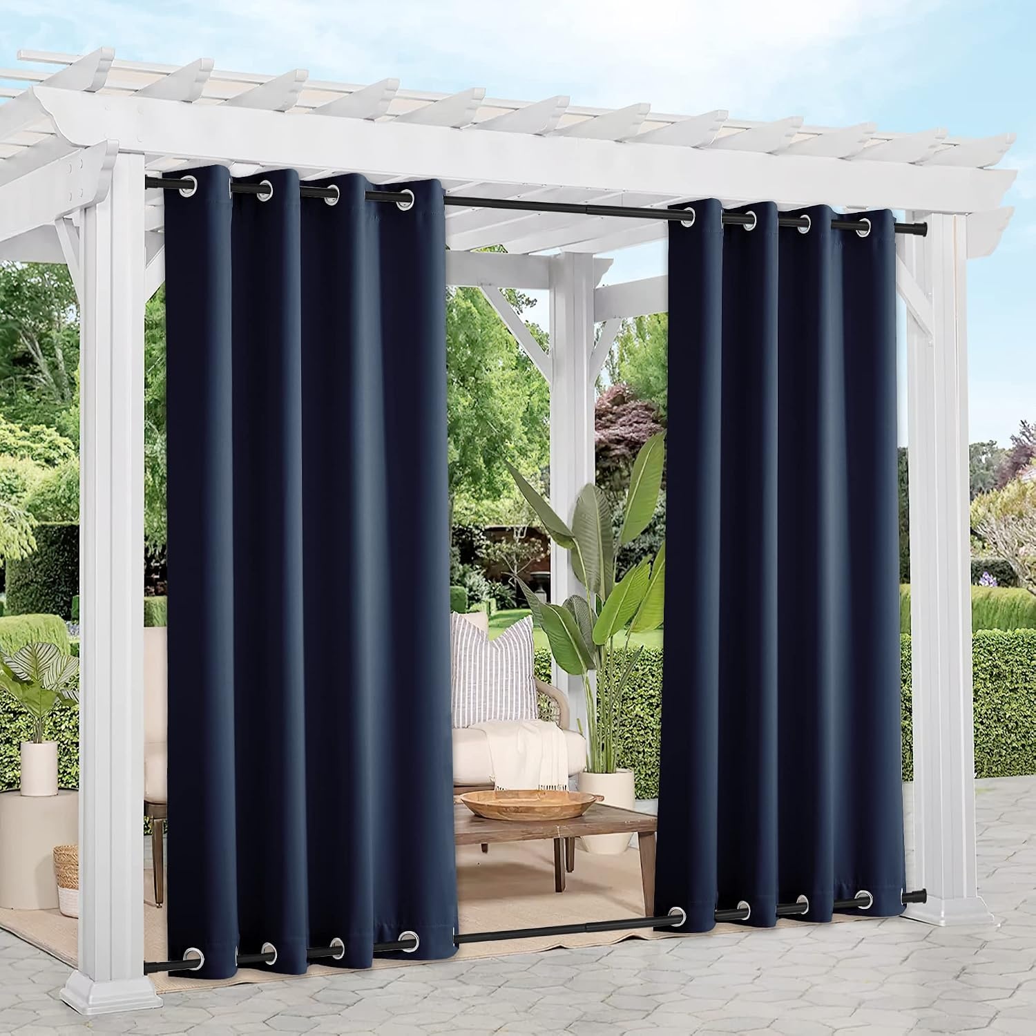 image:imageNICETOWN Weighted Outdoor Curtains for Patio Waterproof W52xL84 in 2 PanelsNavy Blue